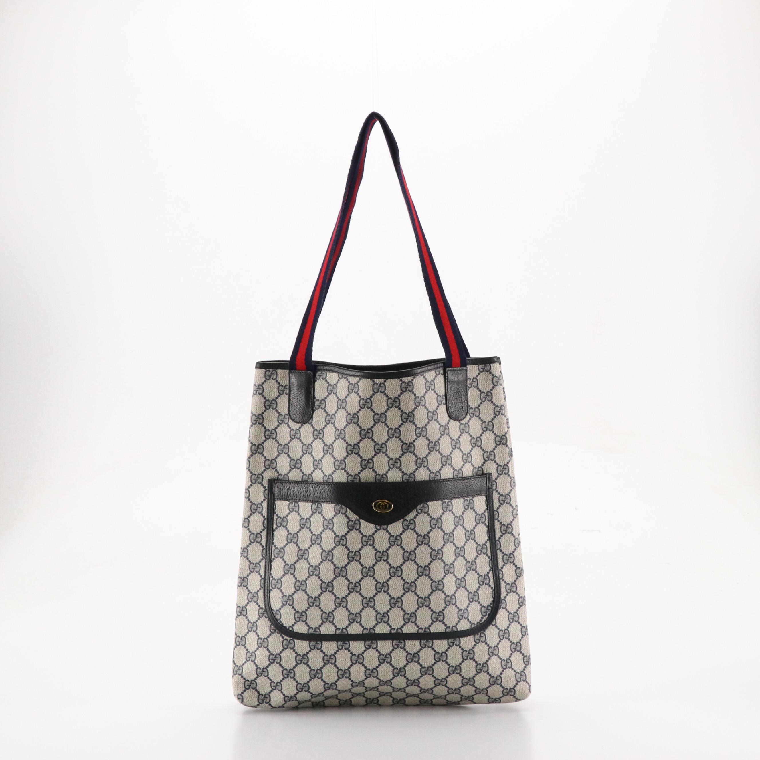 Gucci Accessory Collection Front Pocket Tote GG Supreme Canvas, Leather & Web