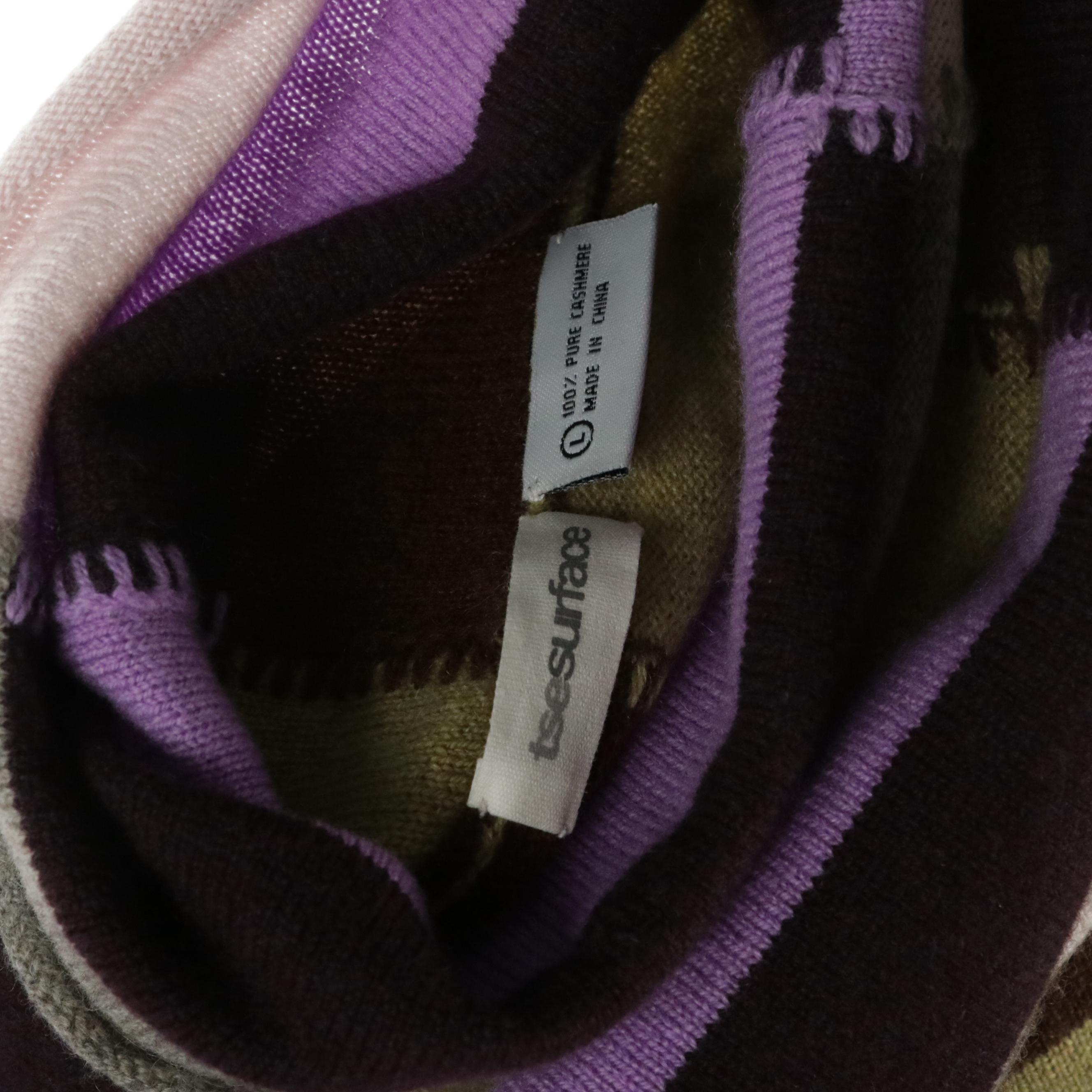 TSE Surface Striped Cashmere Turtleneck and Escada Lilac Wool Blend Flare Skirt