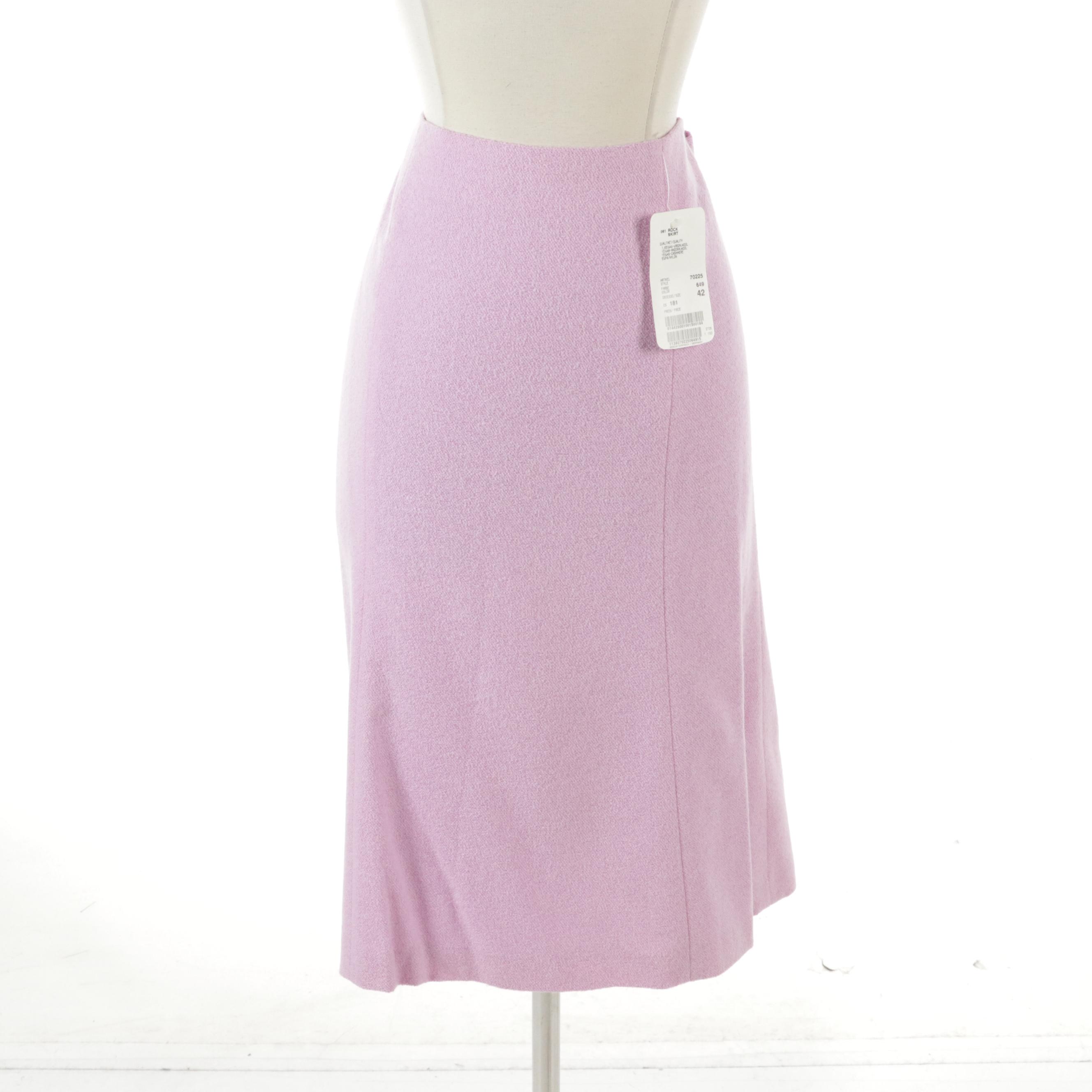 TSE Surface Striped Cashmere Turtleneck and Escada Lilac Wool Blend Flare Skirt