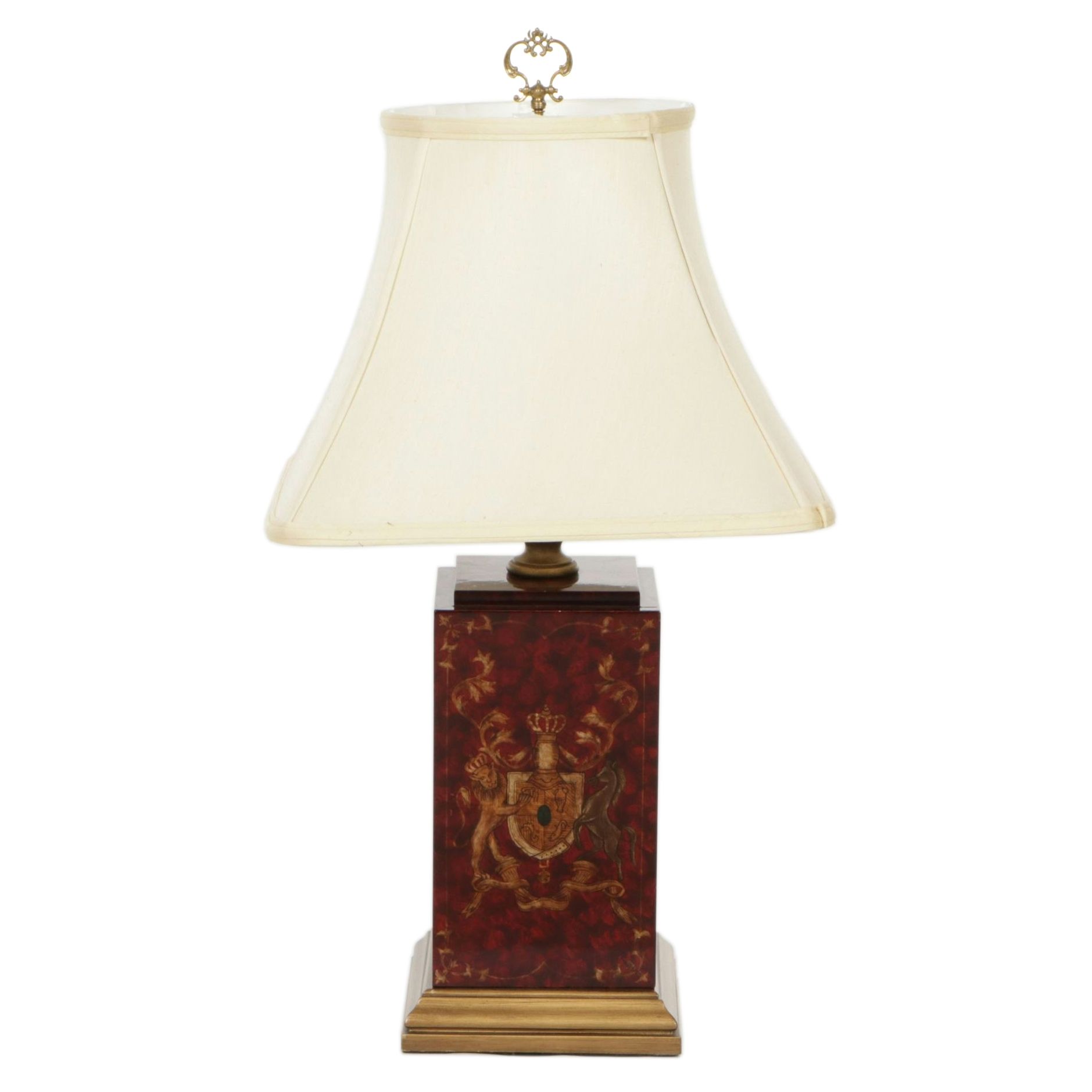 Wildwood Heraldic Motif Square Resin Table Lamp with Silk Shade