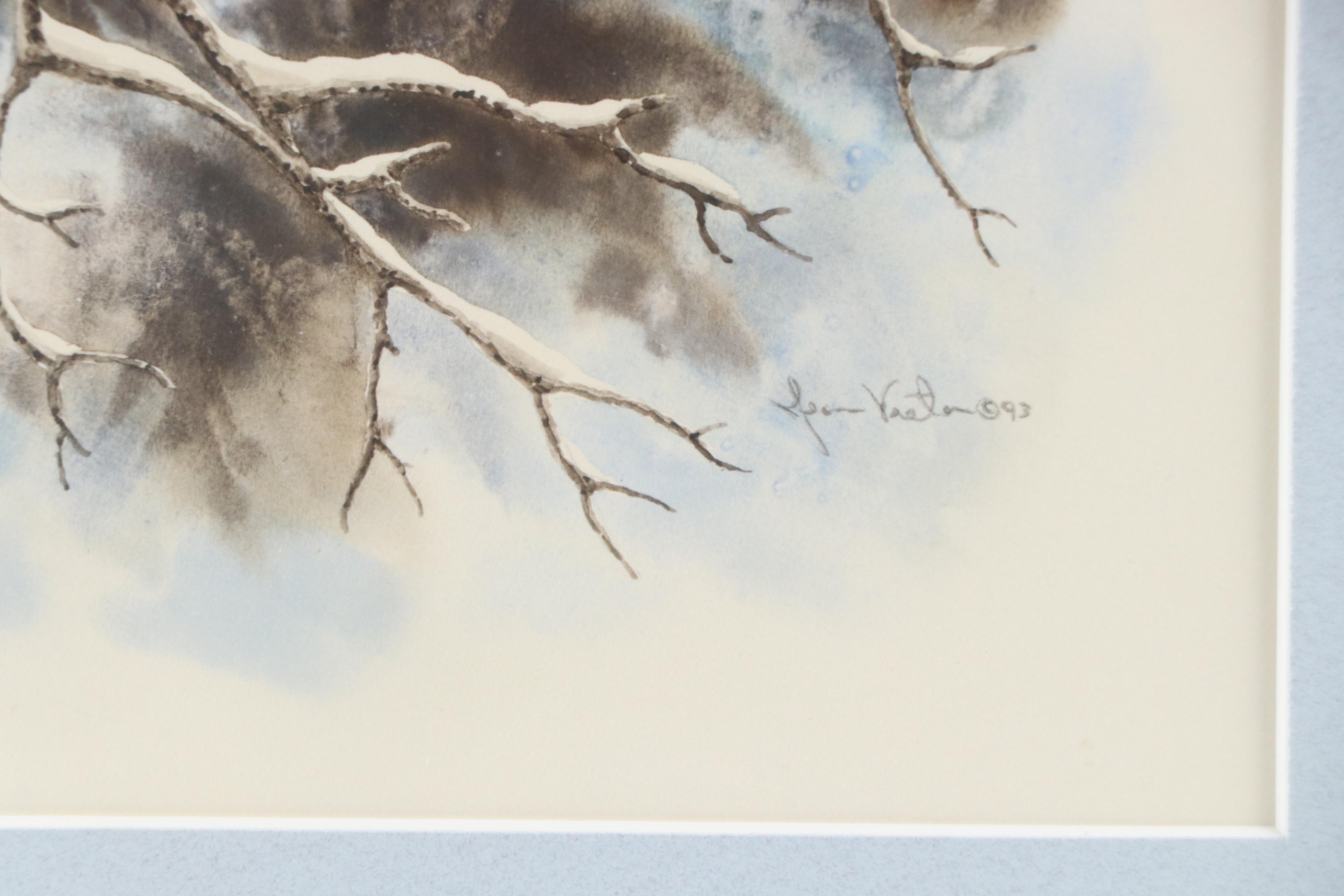 Jean Vietor Watercolor Painting of Cardinal on Snowy Bough, 1993