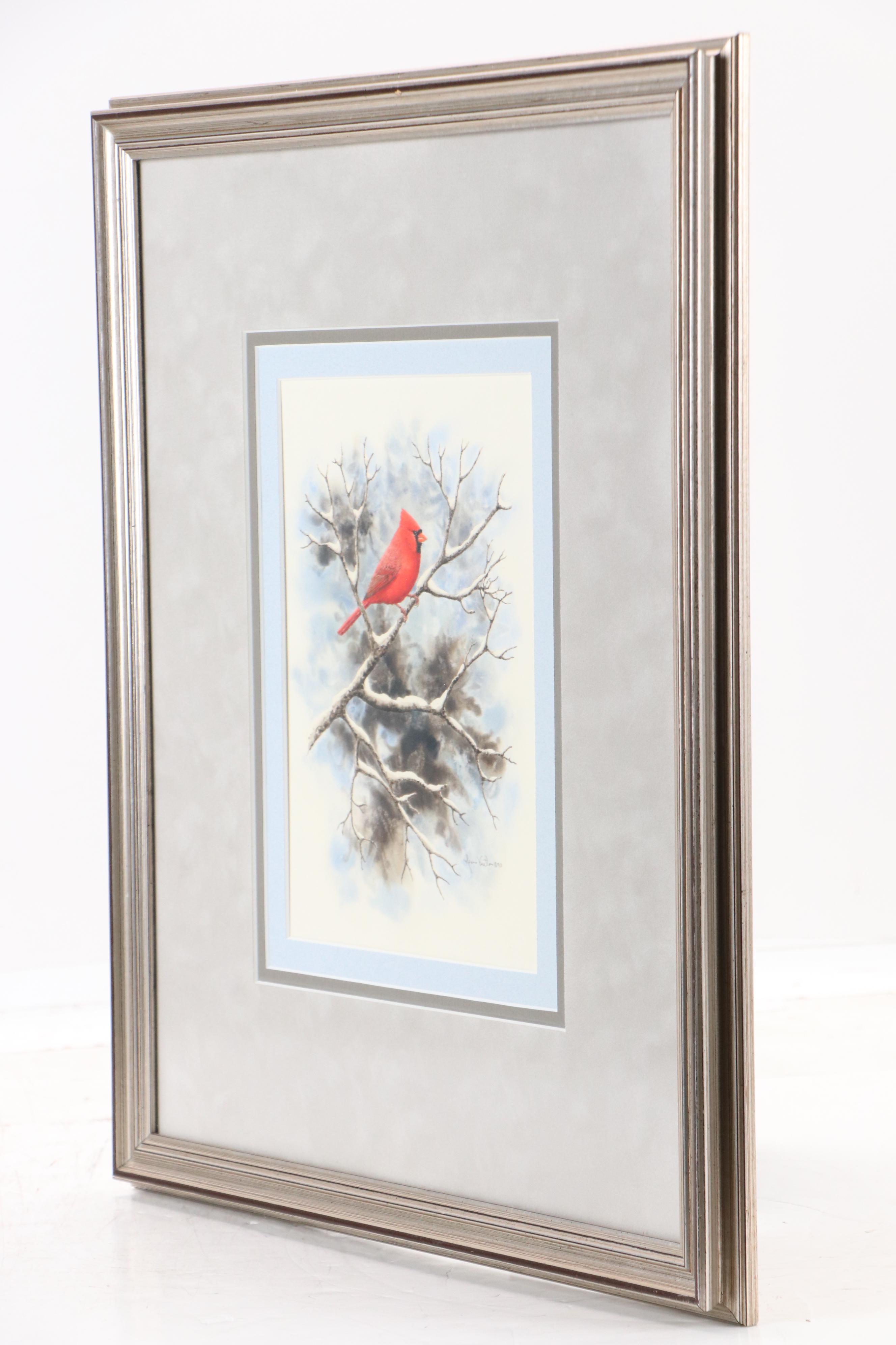 Jean Vietor Watercolor Painting of Cardinal on Snowy Bough, 1993