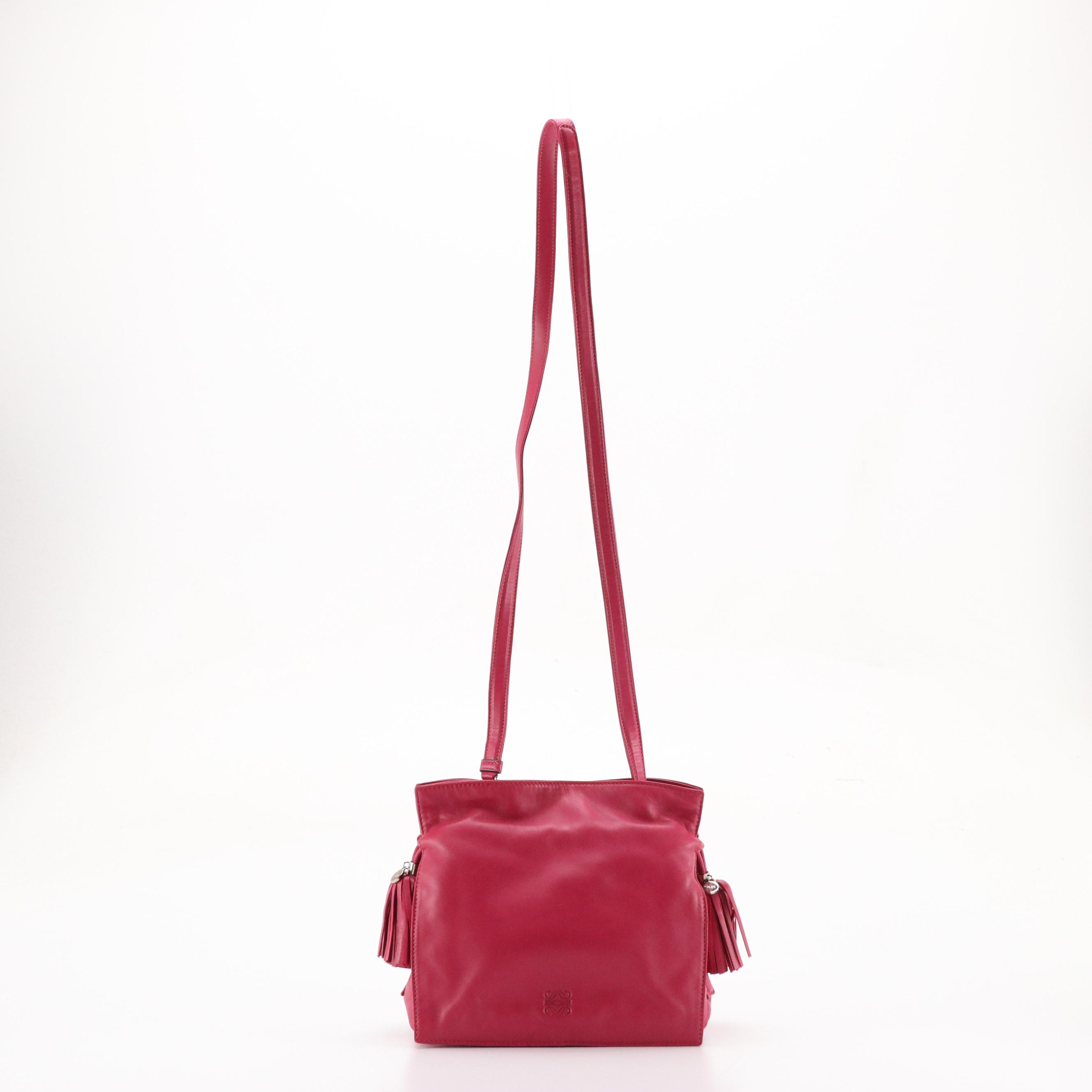 Loewe Flamenco Tassel Shoulder Bag in Fuchsia Lambskin Leather