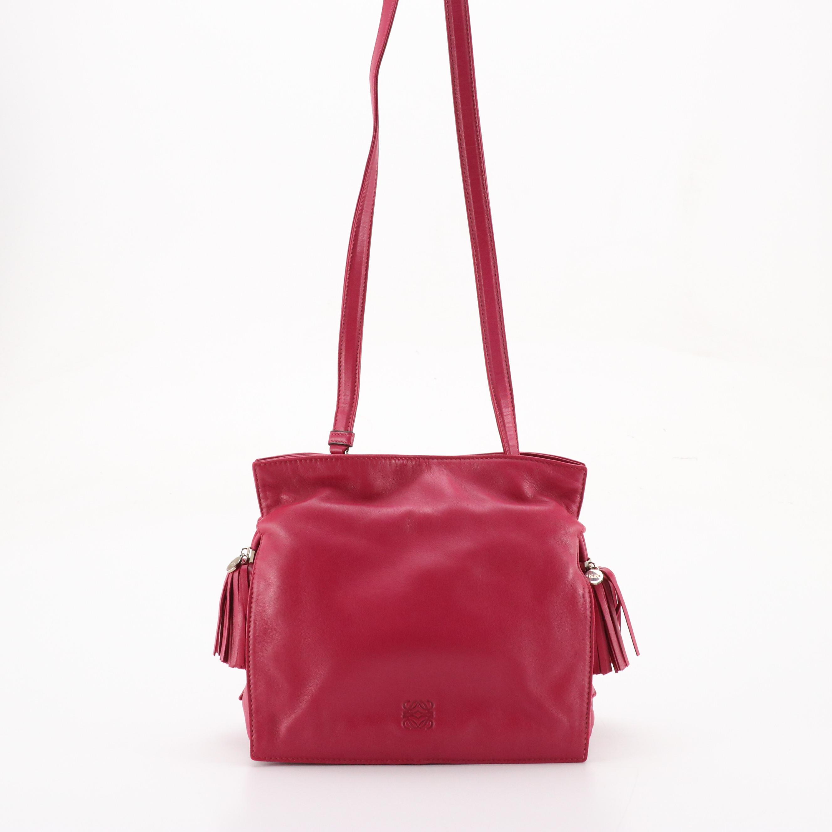 Loewe Flamenco Tassel Shoulder Bag in Fuchsia Lambskin Leather