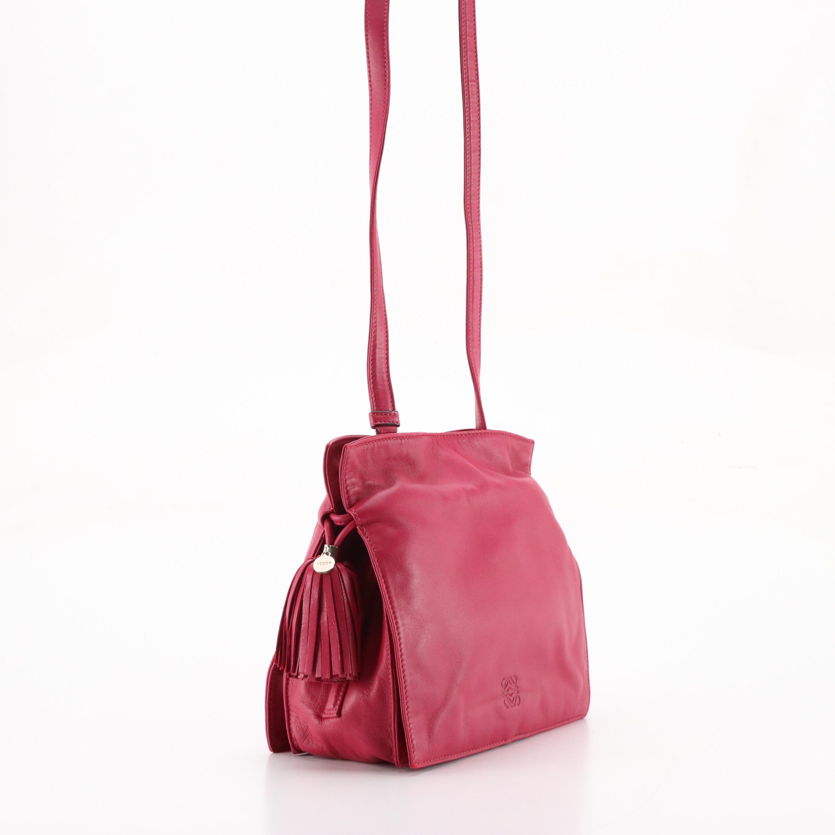 Loewe Flamenco Tassel Shoulder Bag in Fuchsia Lambskin Leather