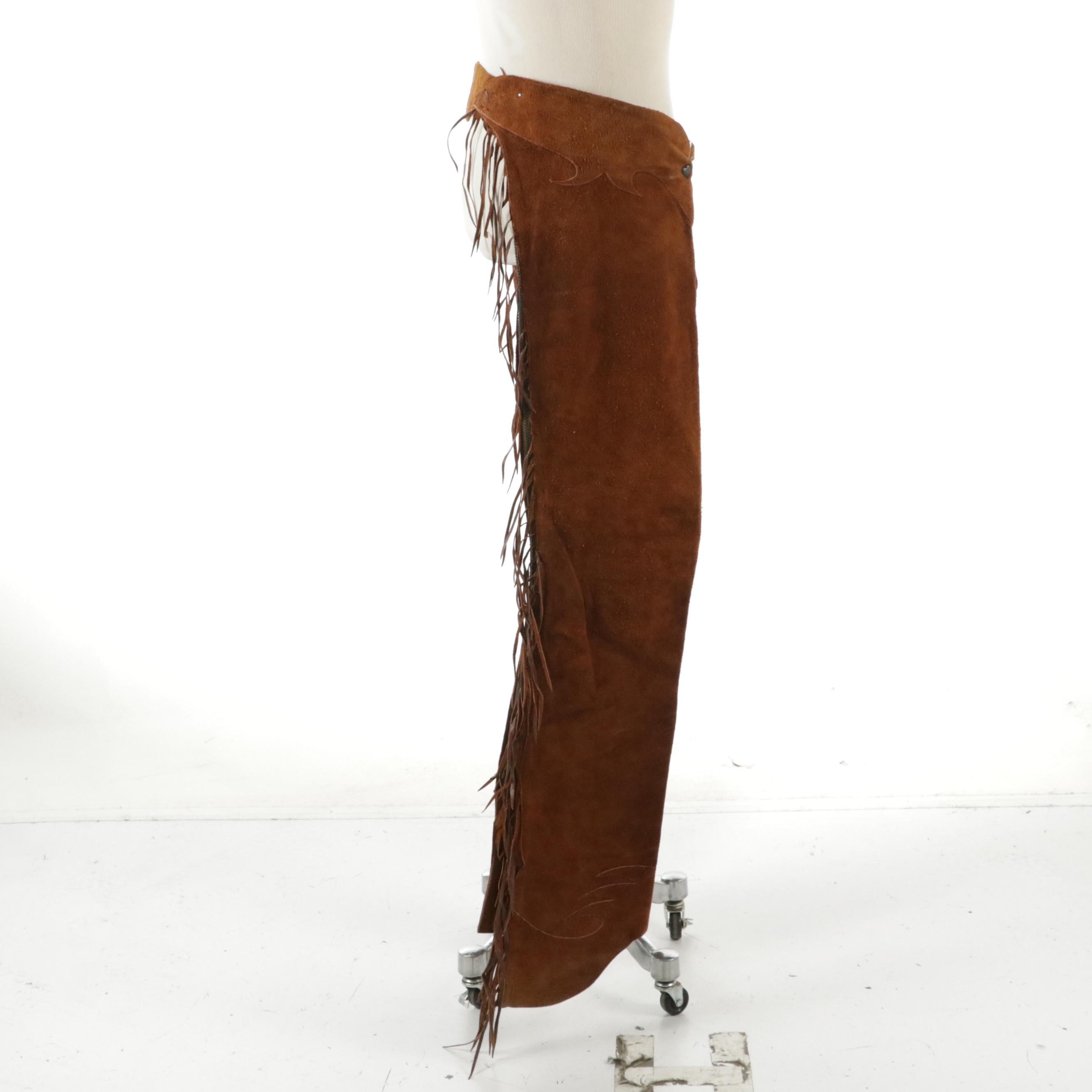 Western Fringed Suede/Leather Riding Chaps with Sterling Buckle Set