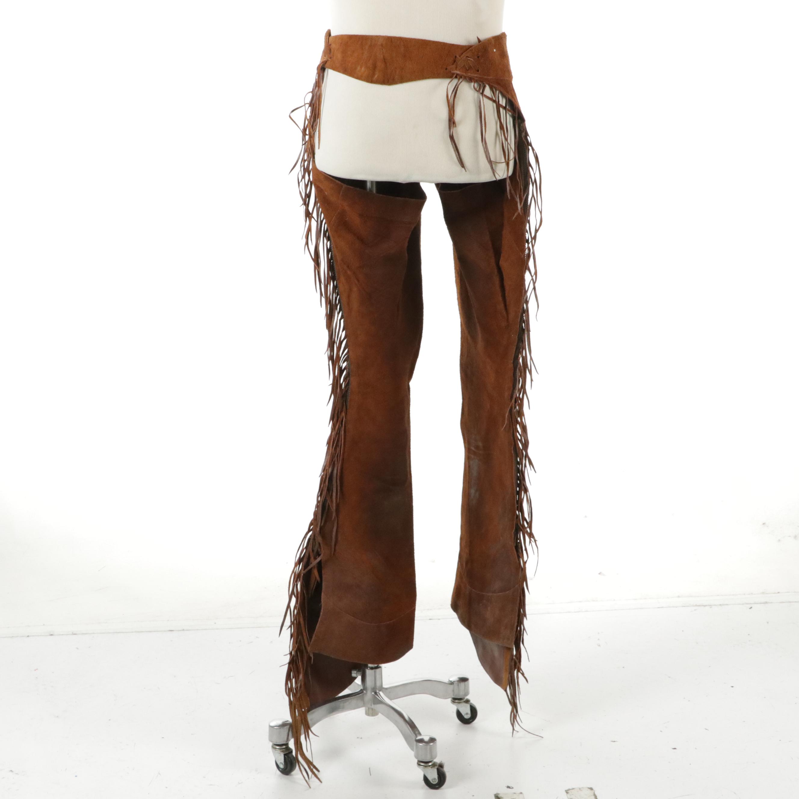 Western Fringed Suede/Leather Riding Chaps with Sterling Buckle Set