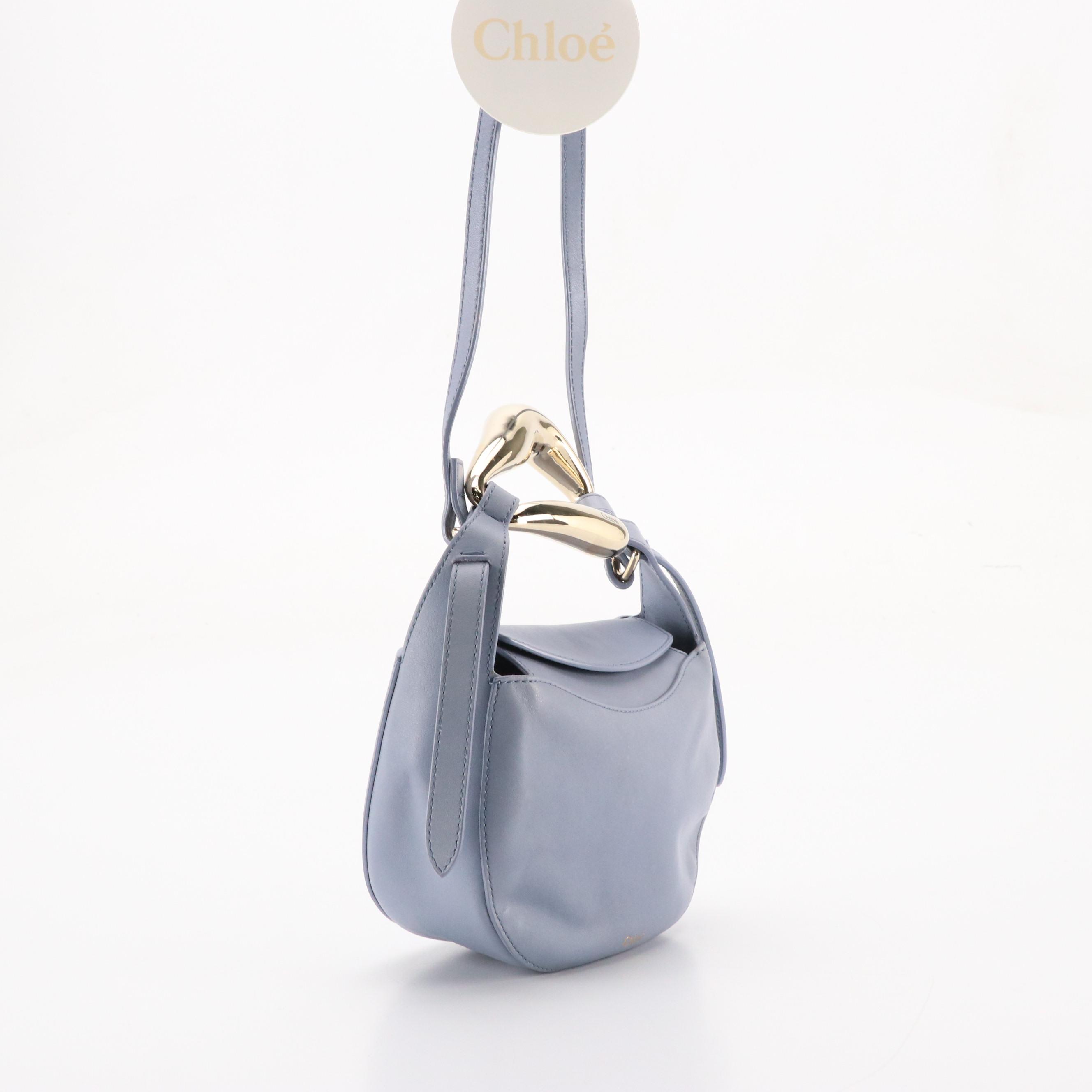 Chloé Small Kiss Bag in Gentle Blue Calfskin Leather, With Tag