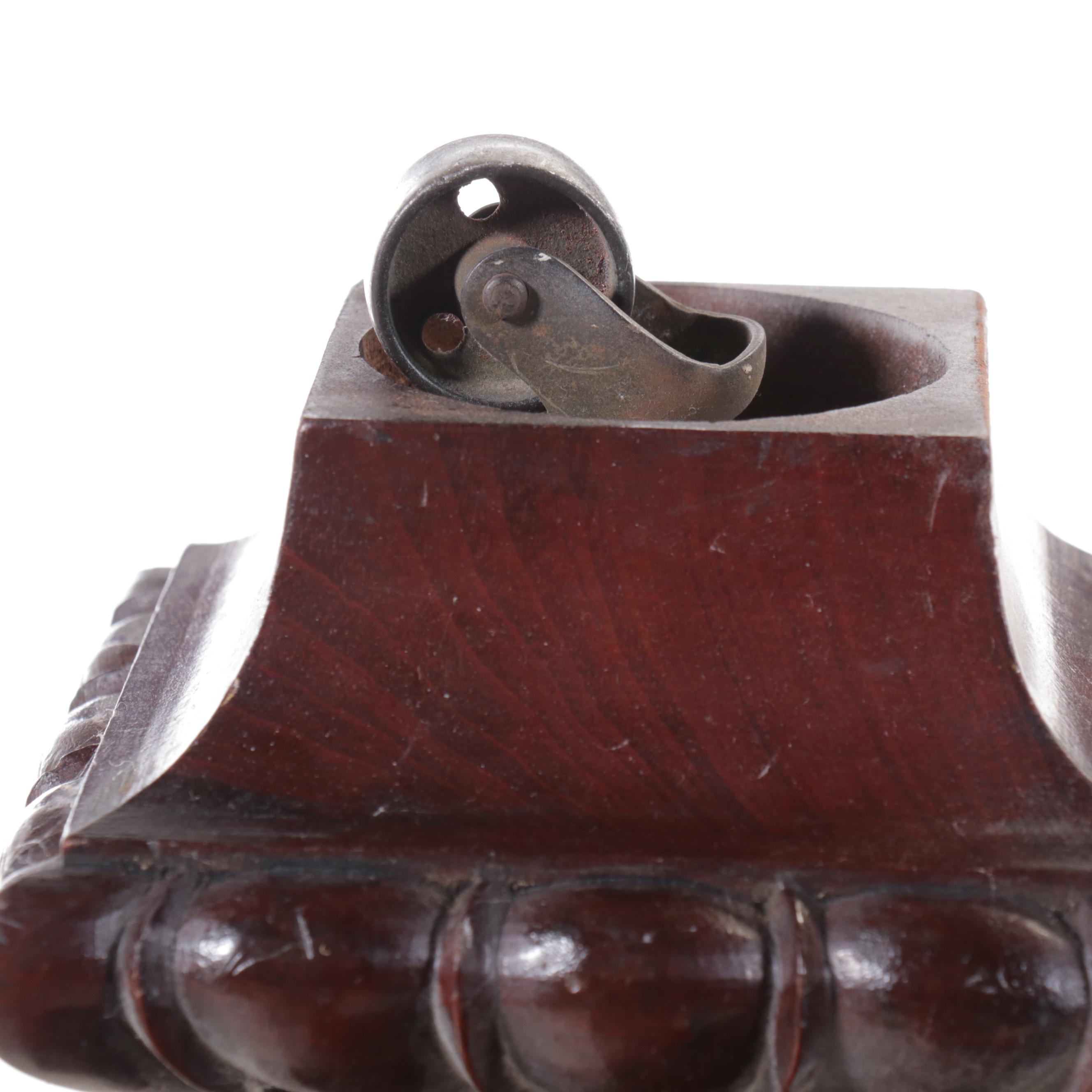 Jacobean Style Carved Mahogany Library Table on Casters, 20th Century