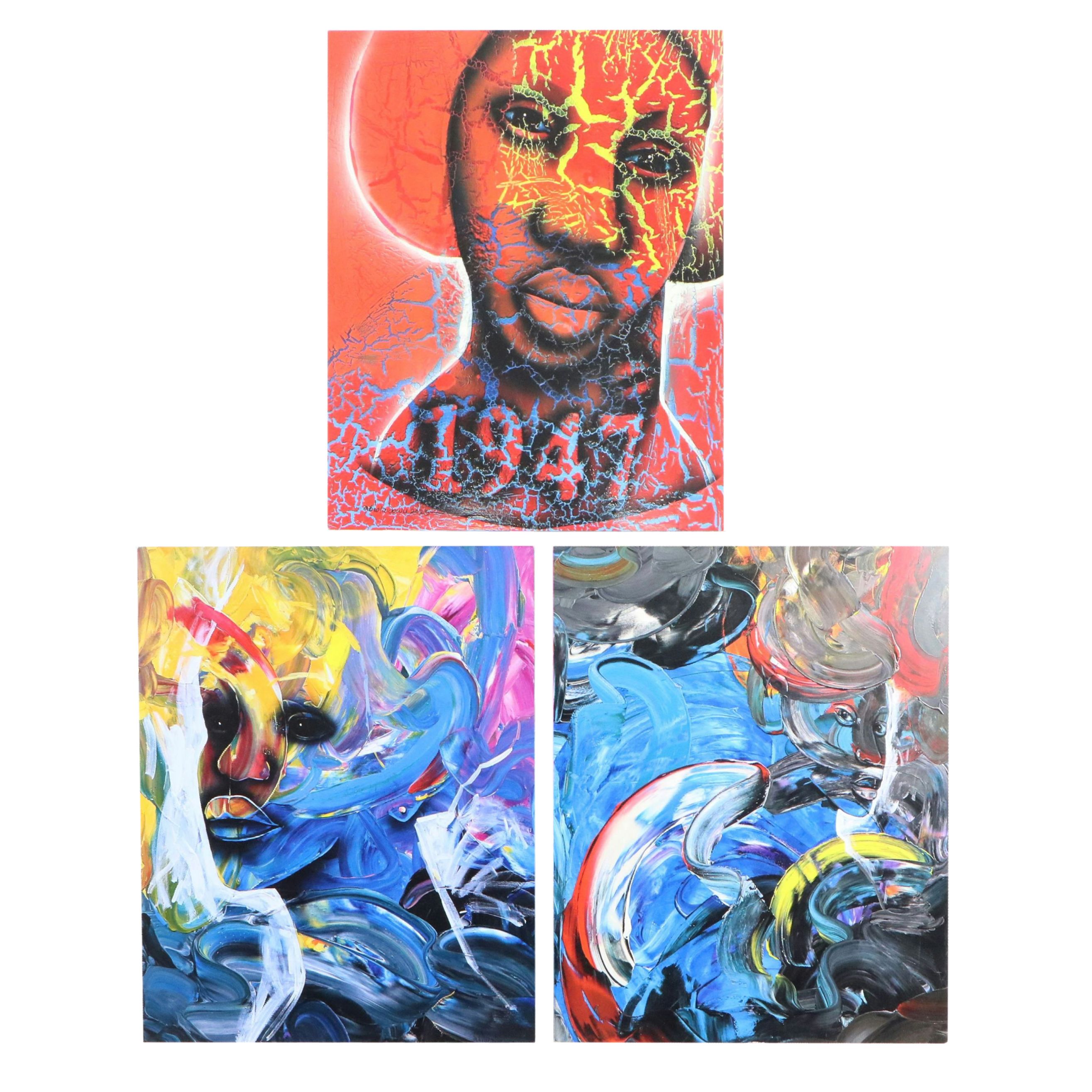 Abiola Idowu Stylized Offset Lithograph Portraits, 21st Century