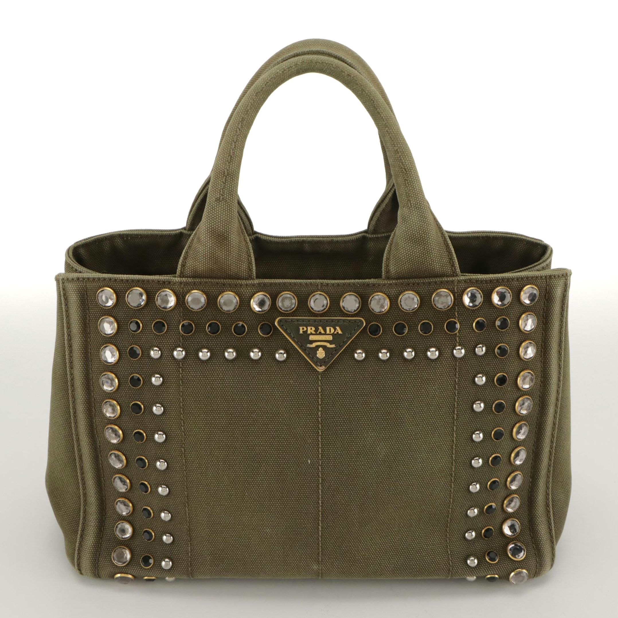 Prada Small Bijoux Canapa Tote Bag in Military Green Canvas
