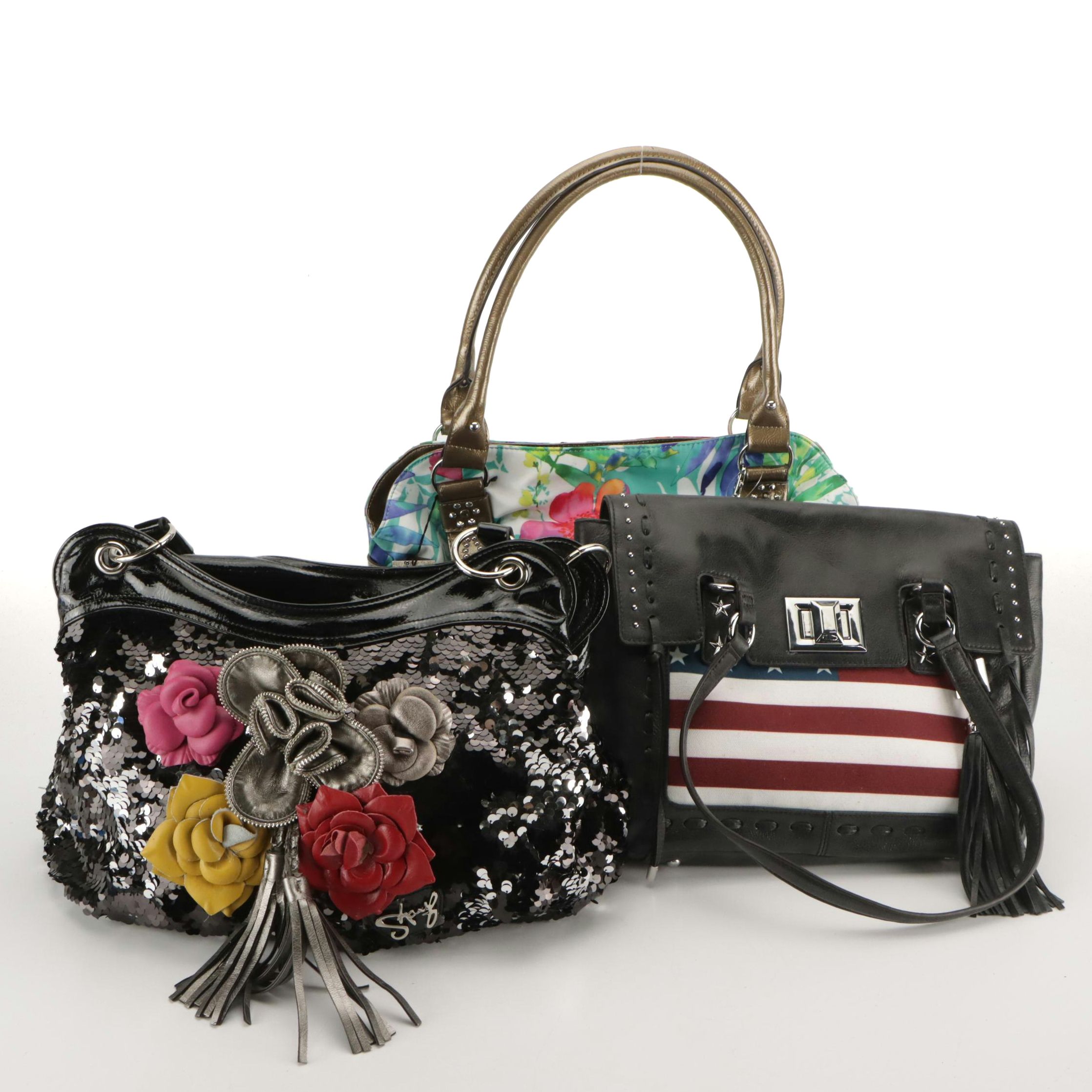 Sharif Sequin/ Leather Floral, Kathy Tropical Floral and Aimee Kestenberg Bags