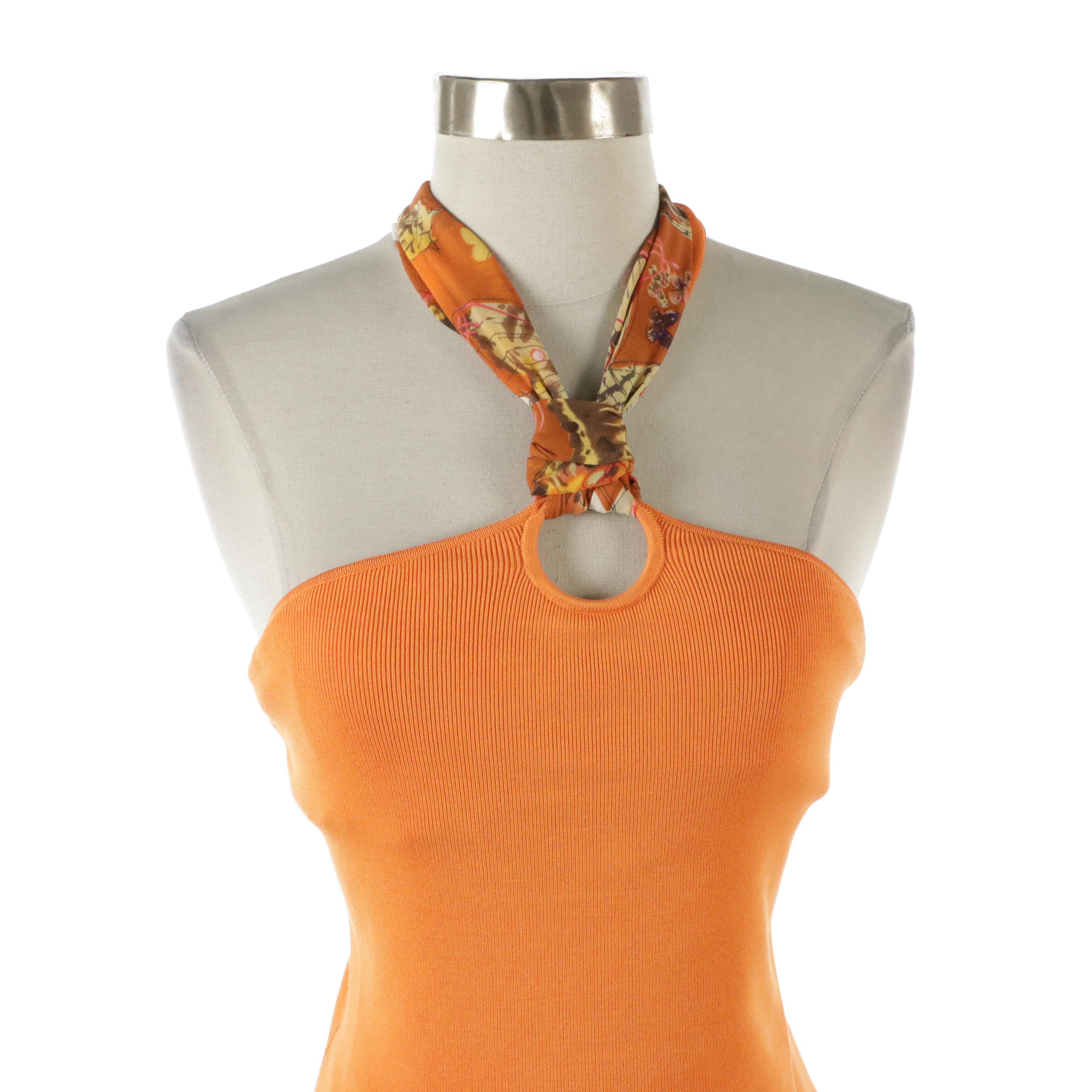 Dana Buchman Orange Silk Two-Piece Skirt Set and Lafayette 148 Silk Blouse