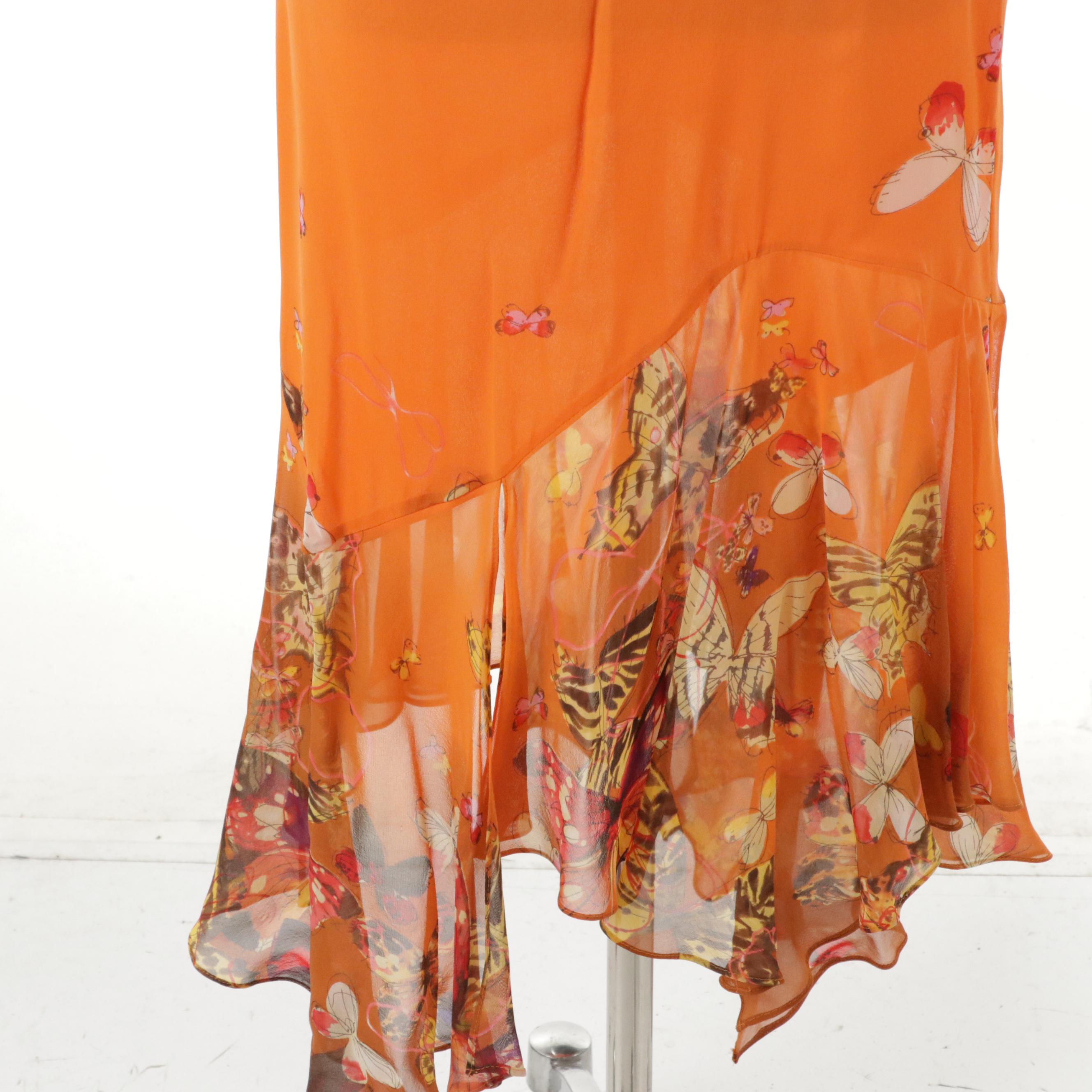Dana Buchman Orange Silk Two-Piece Skirt Set and Lafayette 148 Silk Blouse