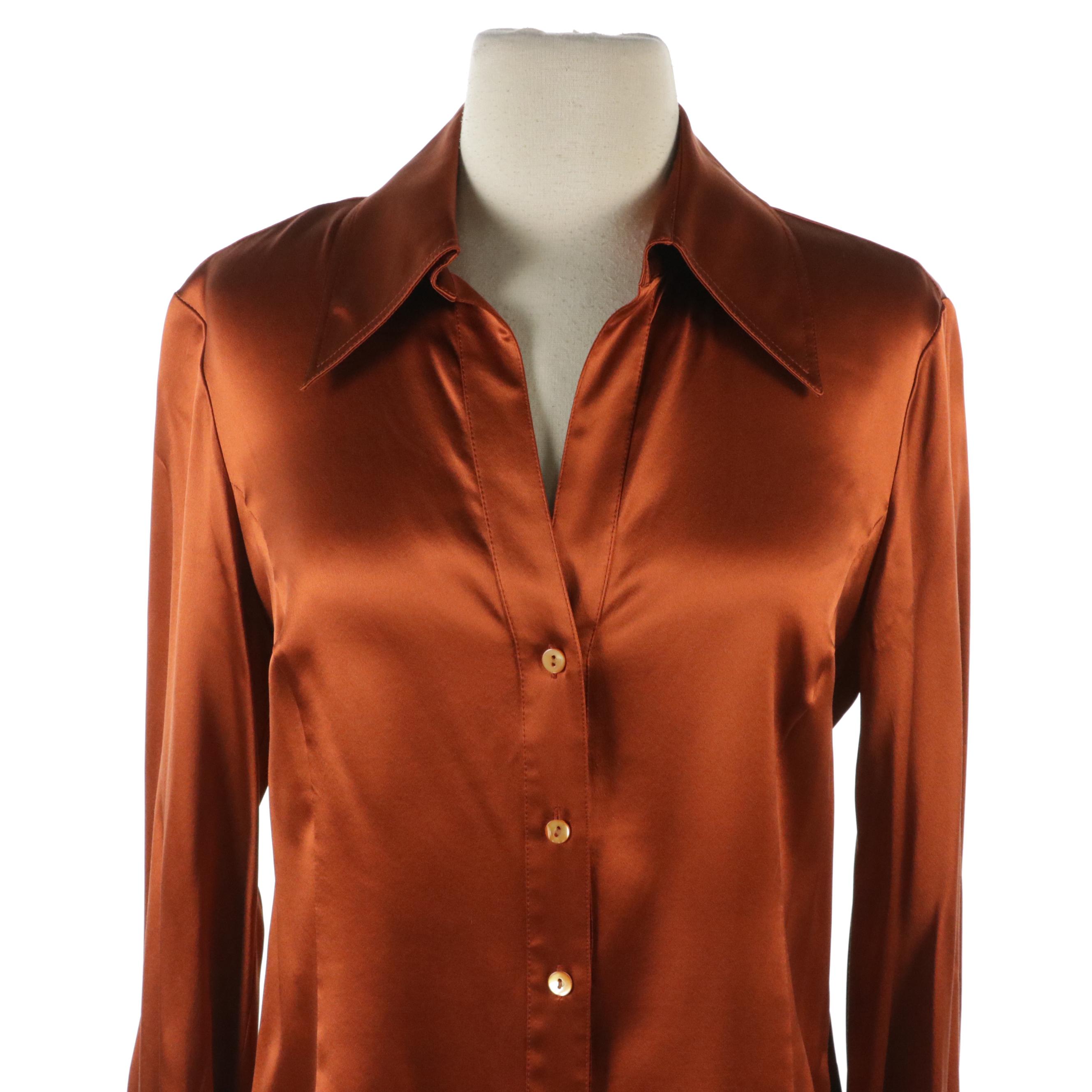 Dana Buchman Orange Silk Two-Piece Skirt Set and Lafayette 148 Silk Blouse