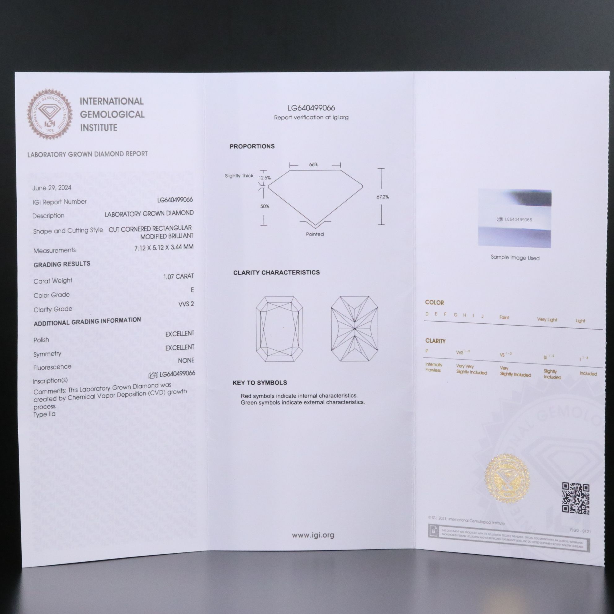 Loose 1.07 CT Lab Grown Diamond with IGI Report