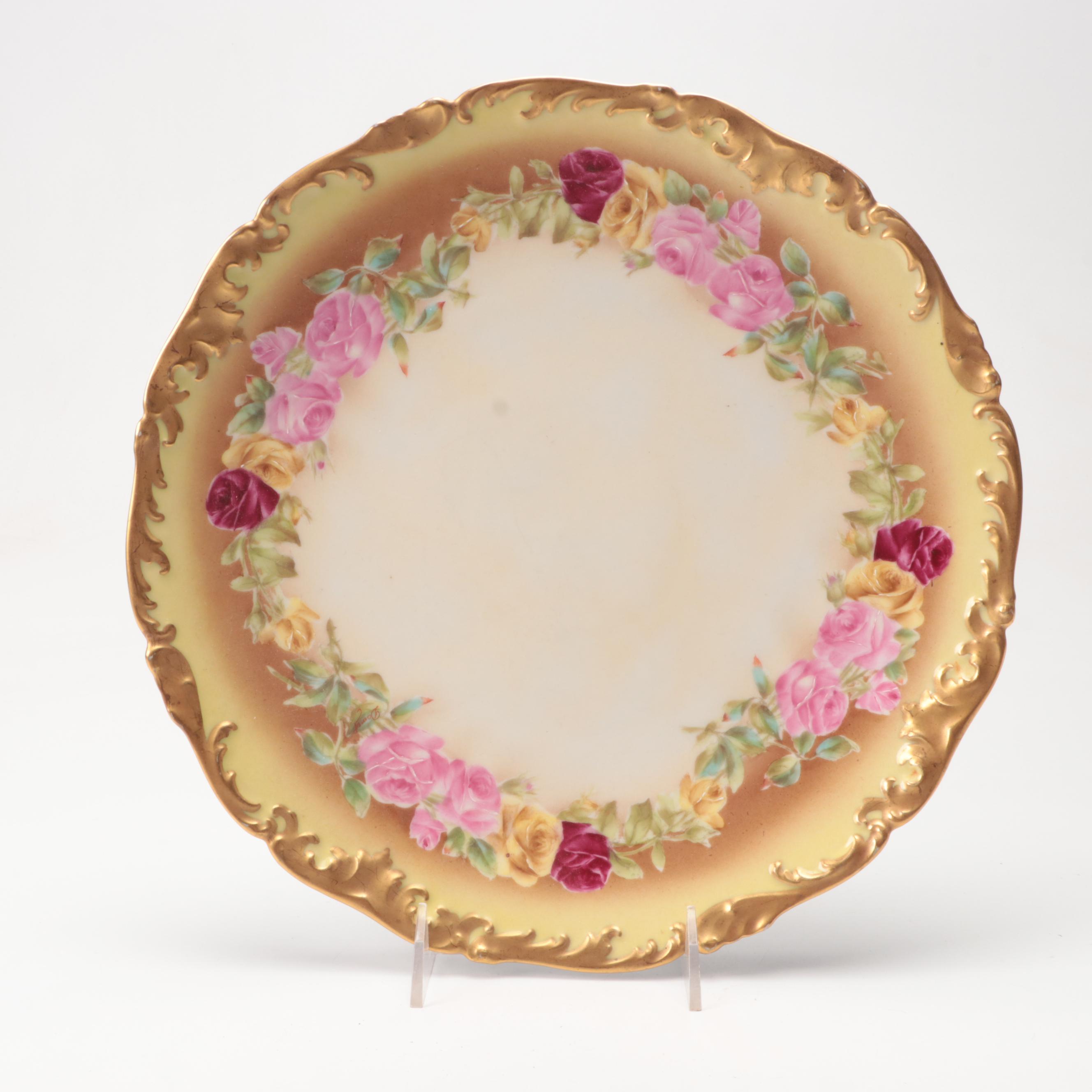 European Floral Porcelain Plates and Vases with Other Table Accessories
