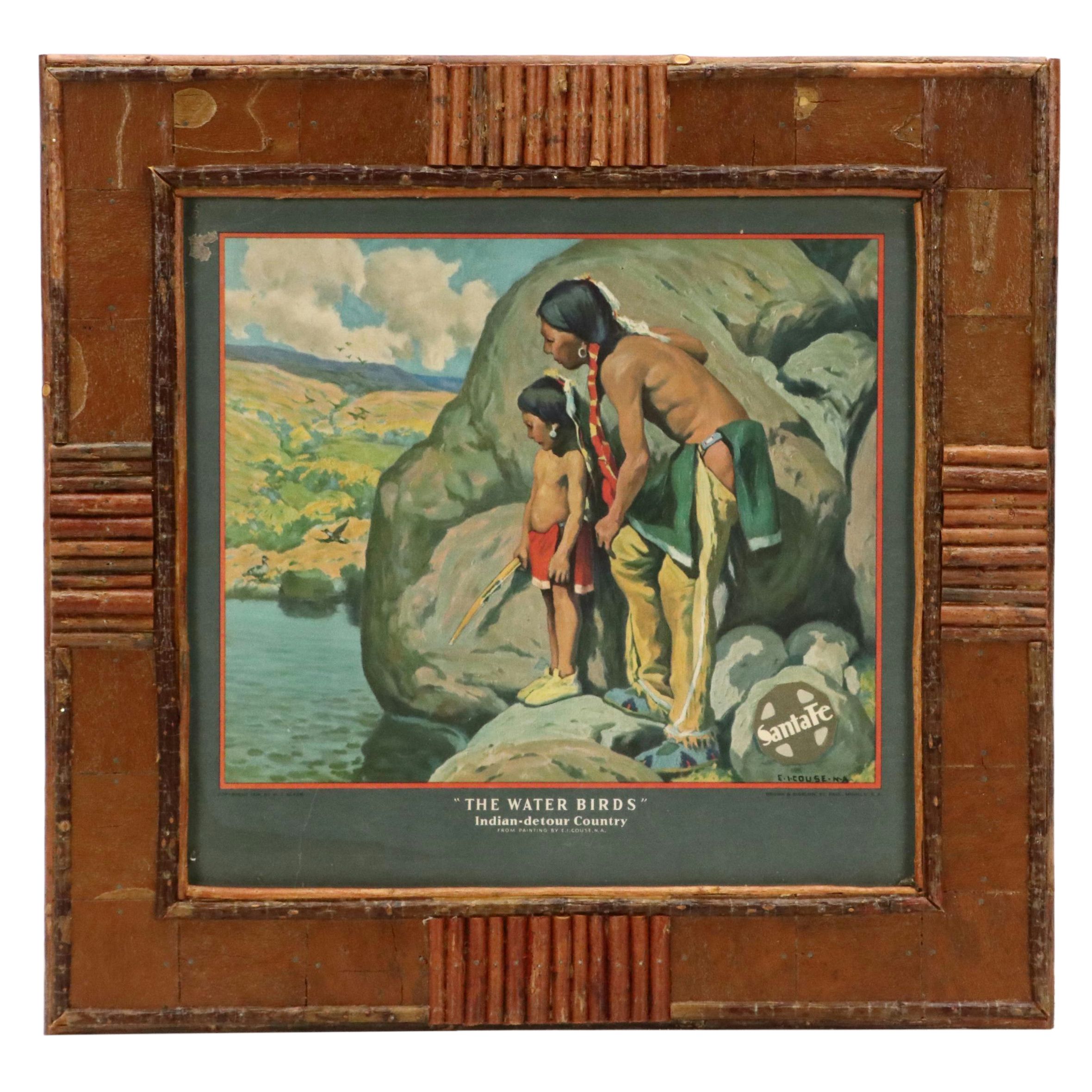 Robert Beaven Folk Art Handmade Wood Frame With Offset Lithograph, 20th Century