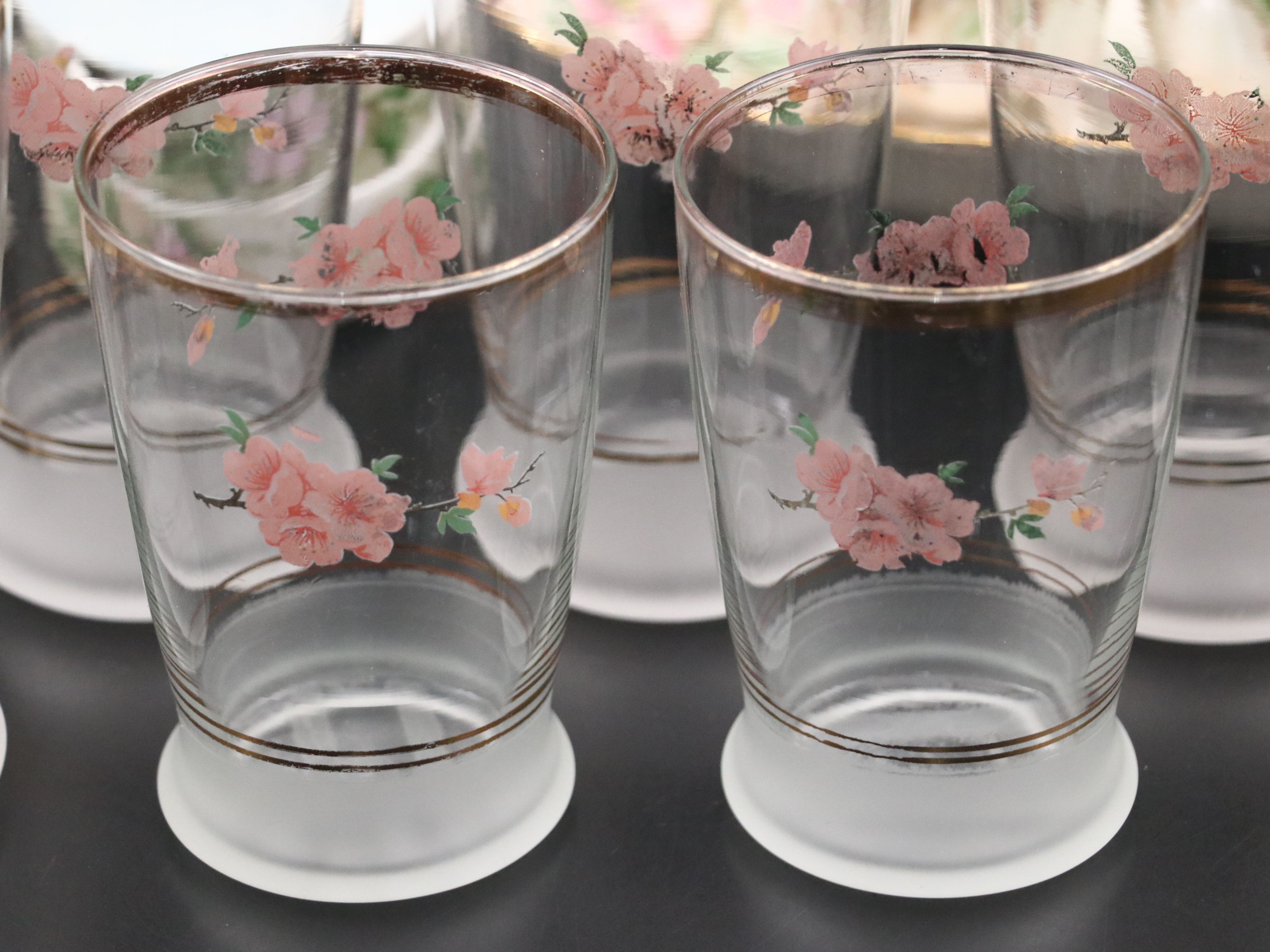 Hand-Painted Porcelain Serveware and Gilt Tumblers