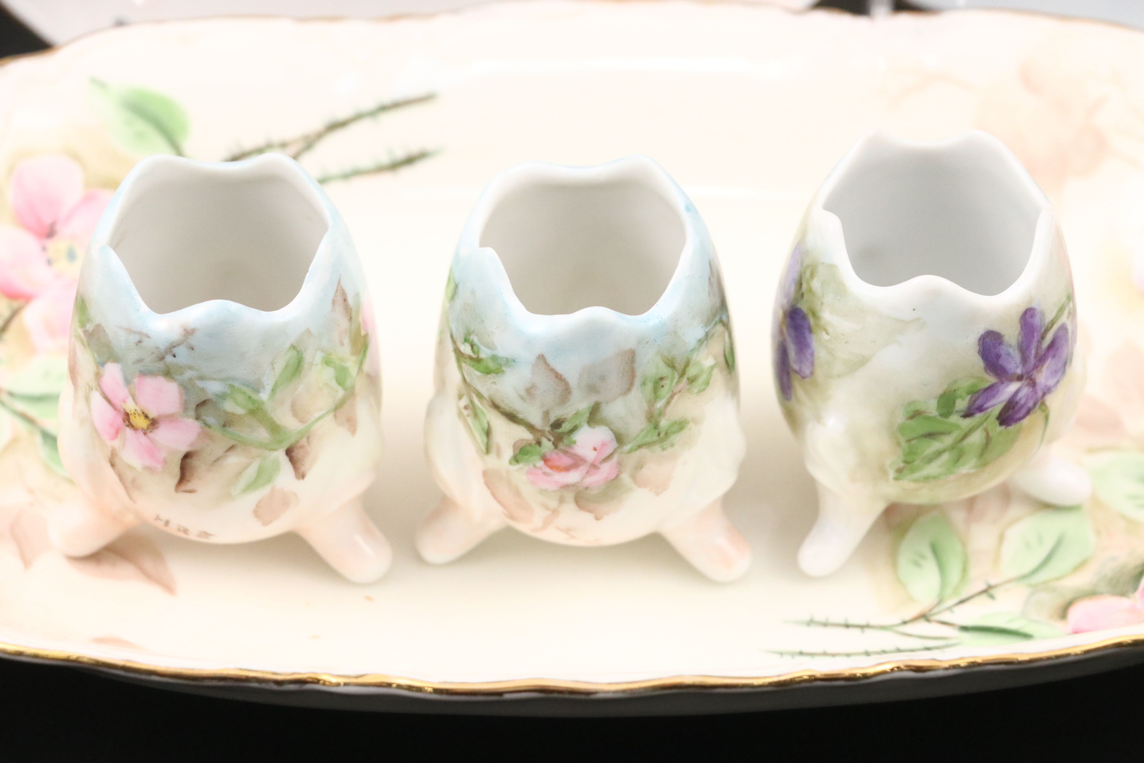 Hand-Painted Porcelain Serveware and Gilt Tumblers