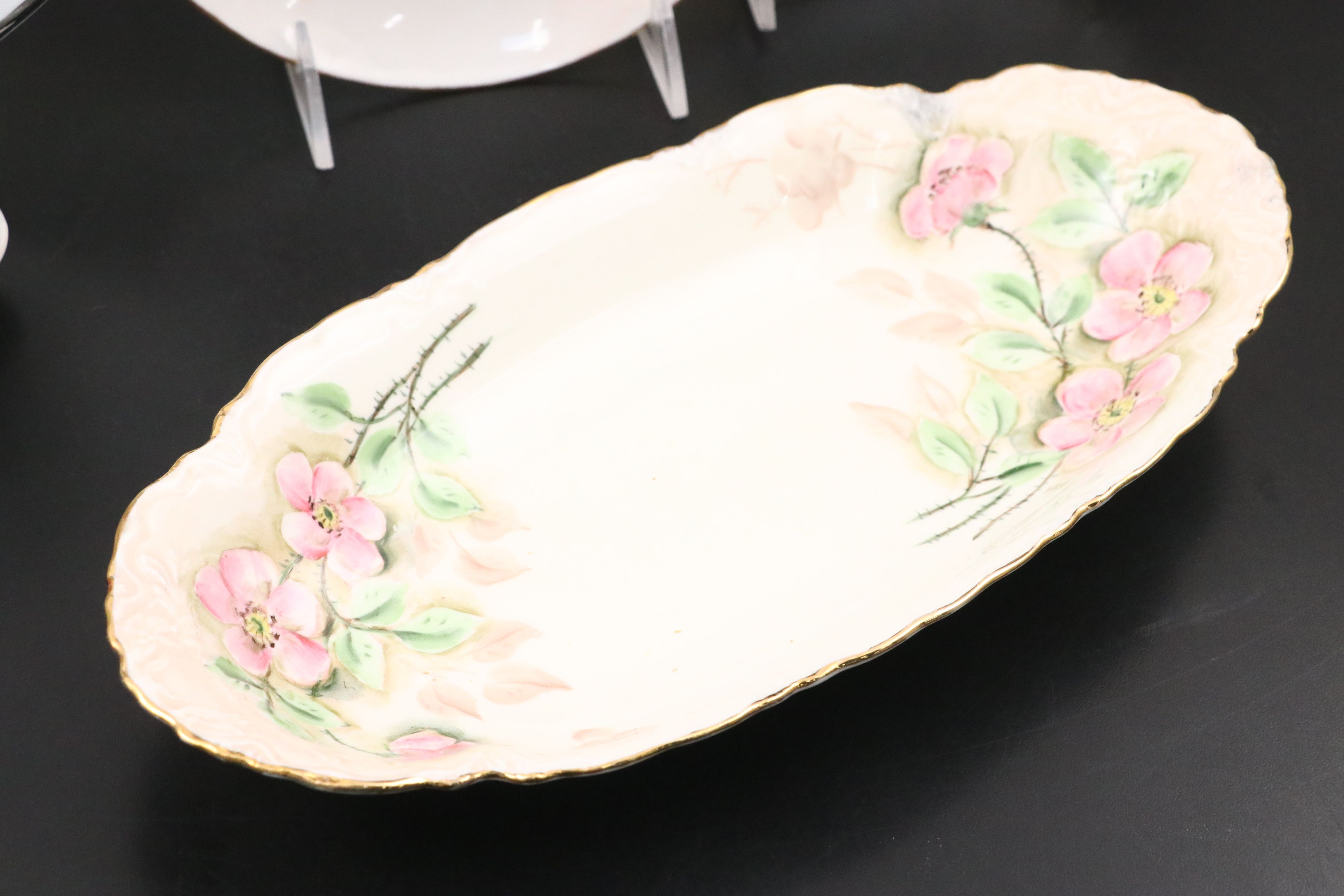 Hand-Painted Porcelain Serveware and Gilt Tumblers