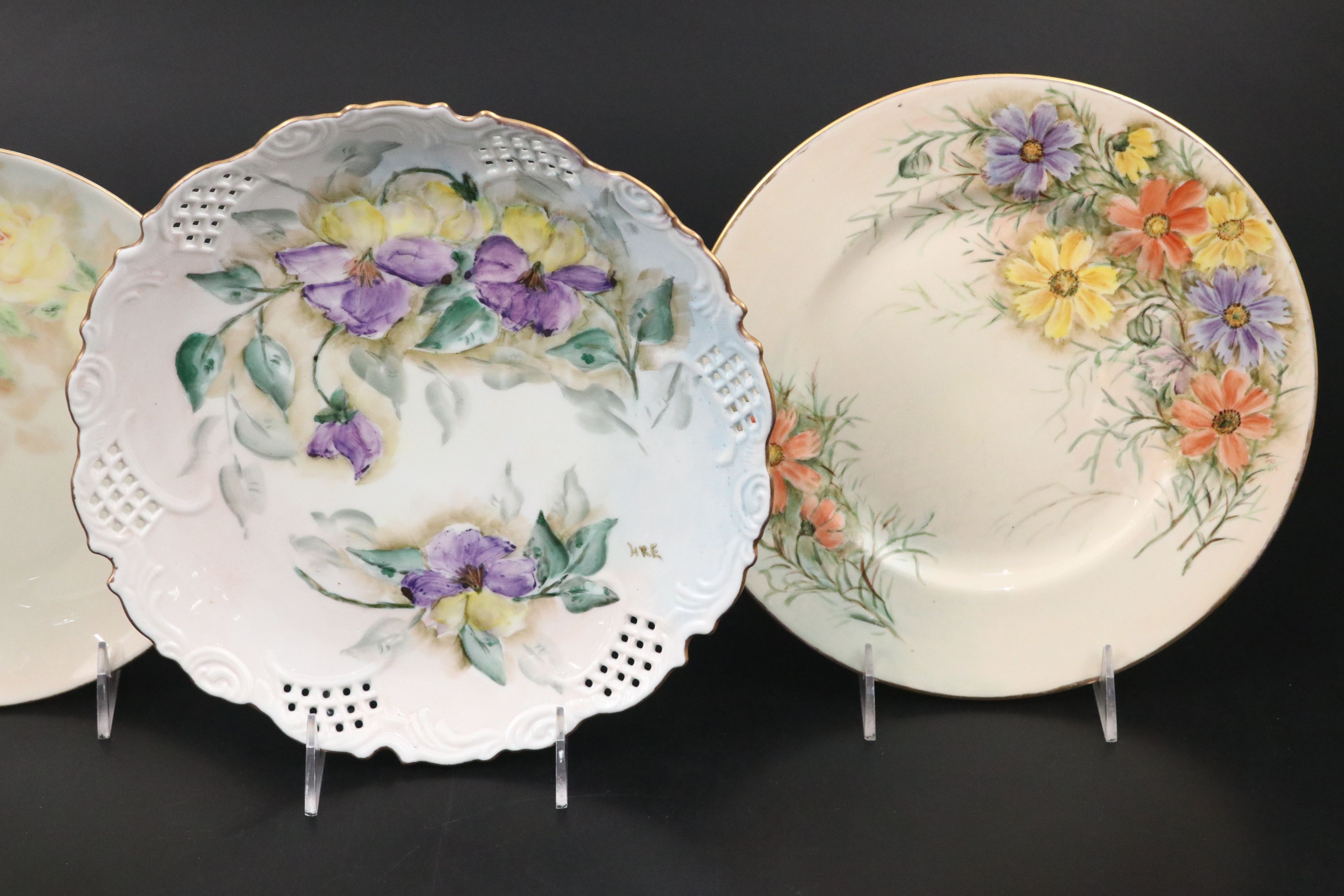 Hand-Painted Porcelain Serveware and Gilt Tumblers