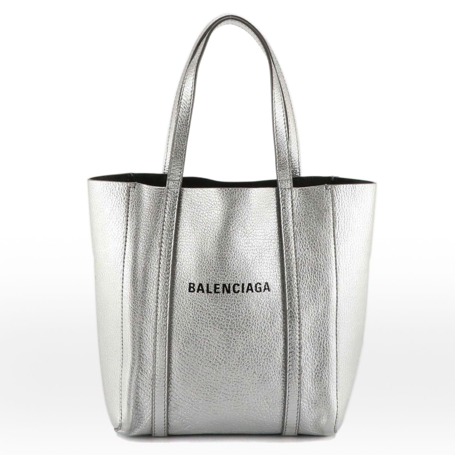 Balenciaga XXS Everyday Two-Way Tote in Silver Metallic Grained Leather