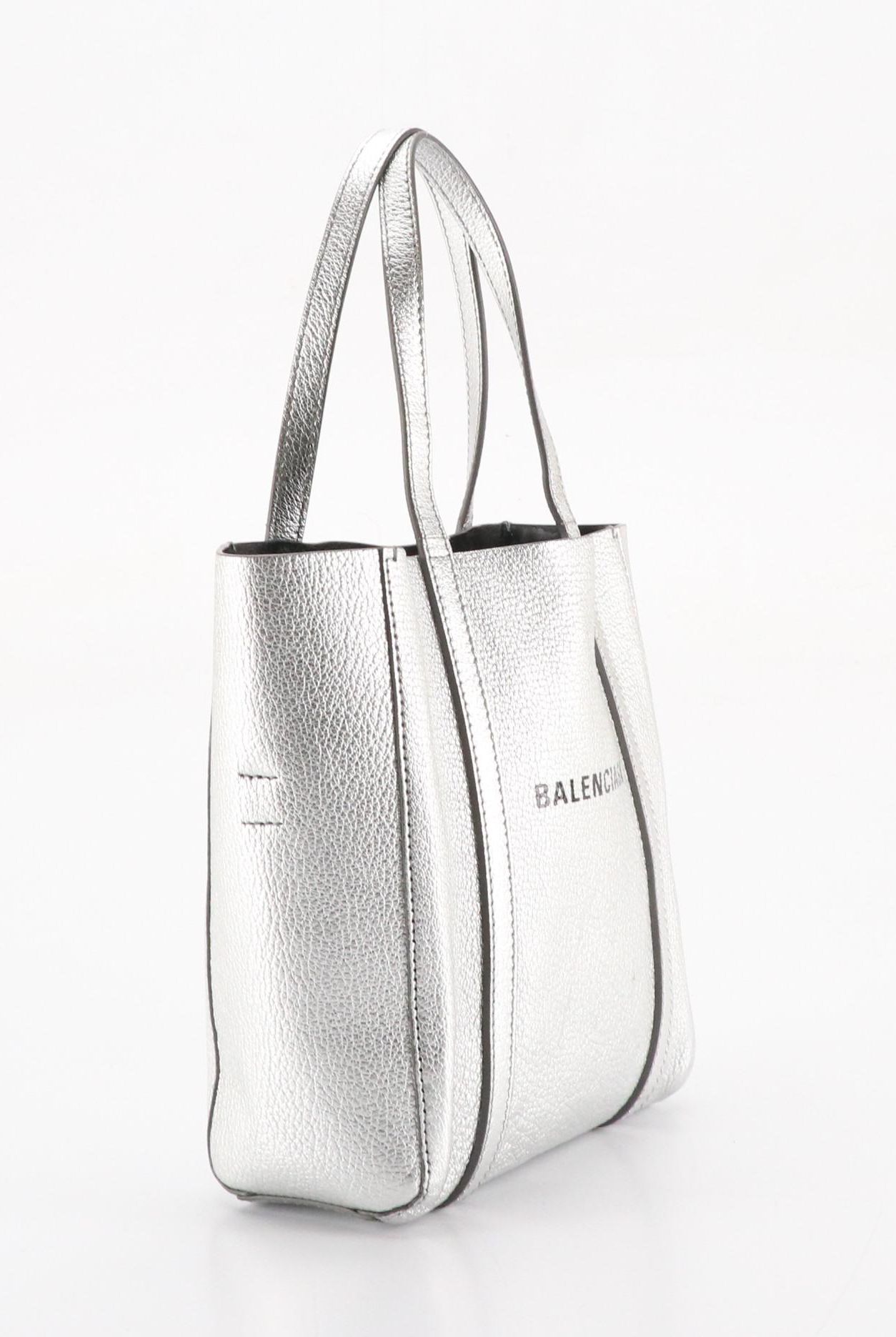 Balenciaga XXS Everyday Two-Way Tote in Silver Metallic Grained Leather
