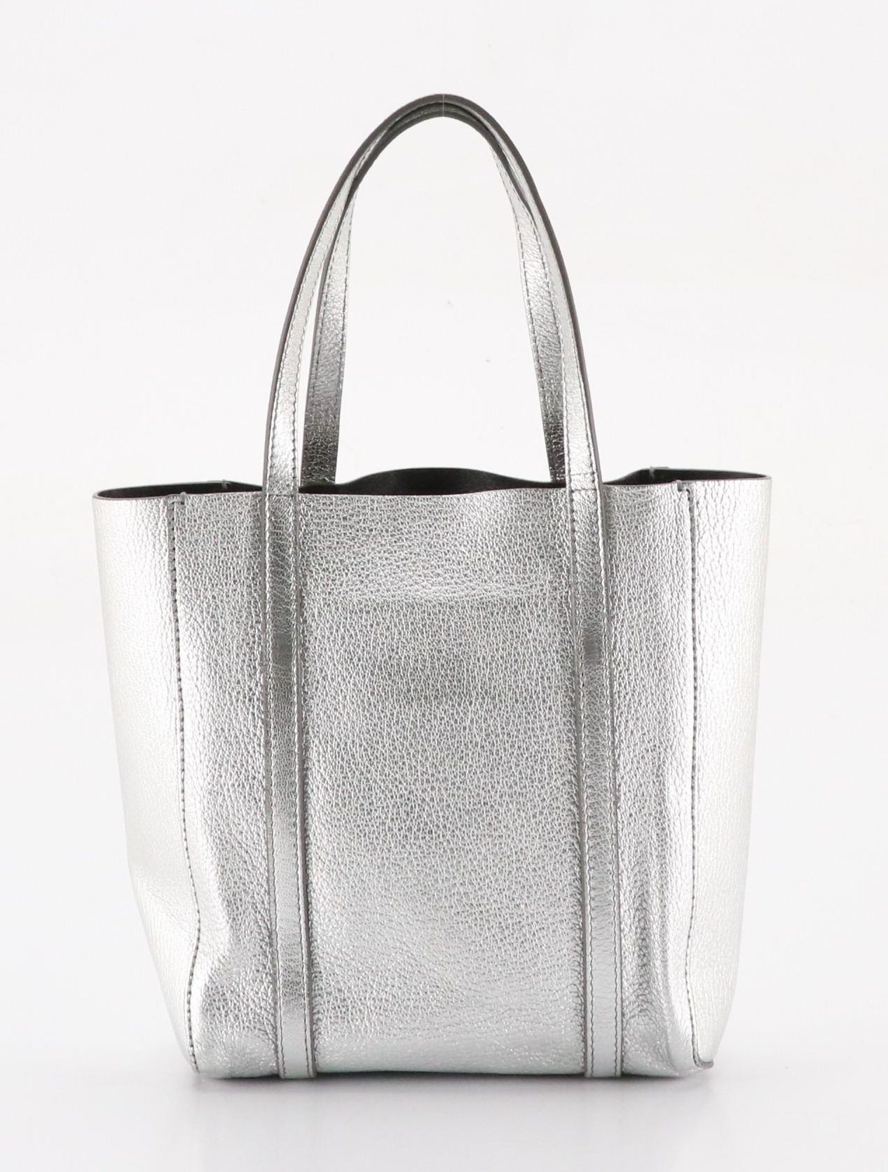 Balenciaga XXS Everyday Two-Way Tote in Silver Metallic Grained Leather