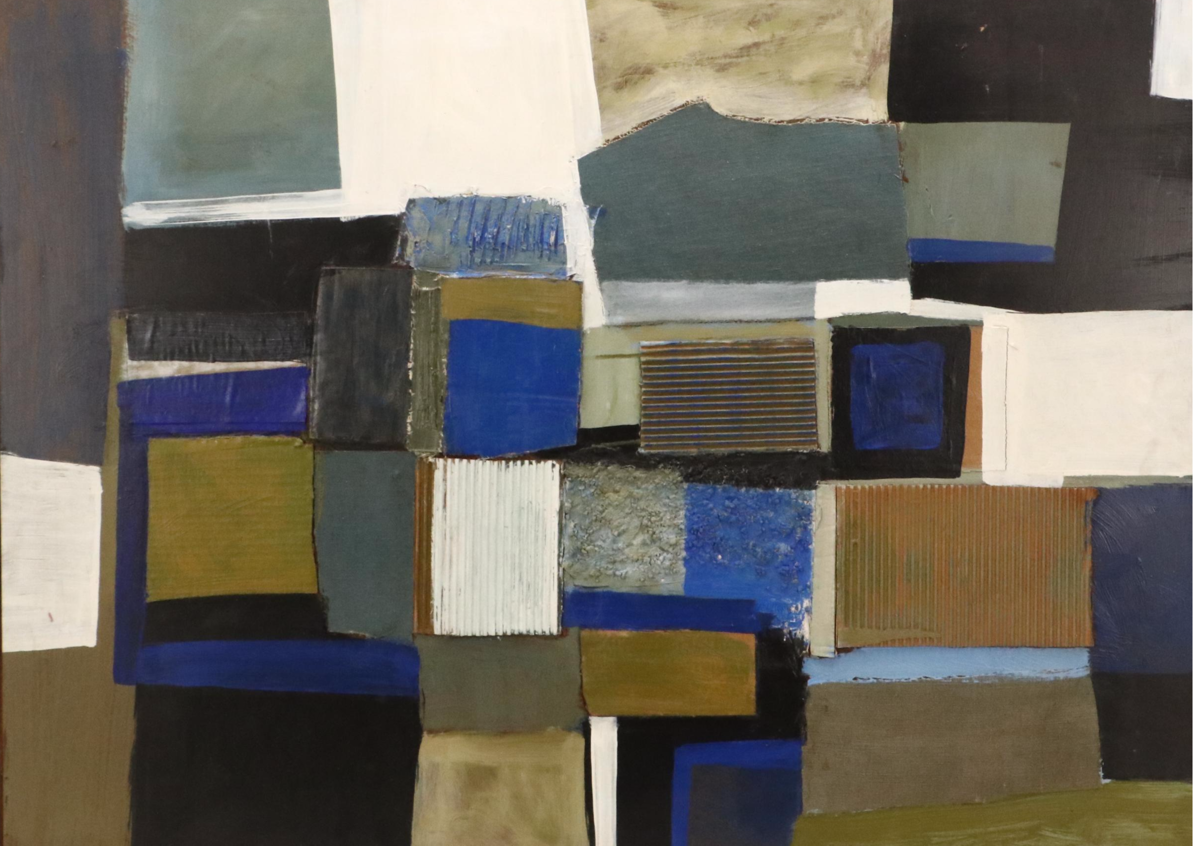 Robert Beaven Geometric Mixed Media Painting "Sea Coast Village"