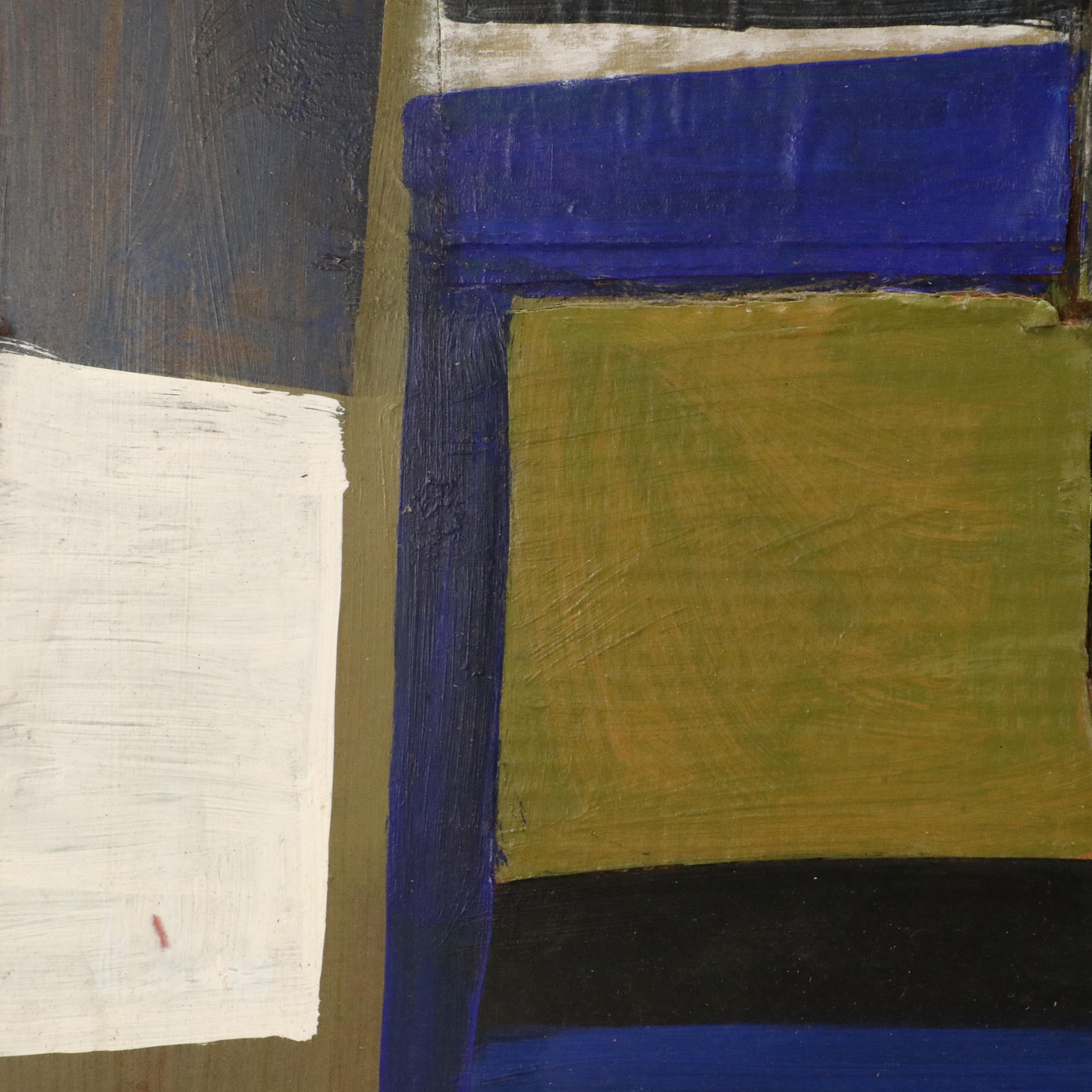 Robert Beaven Geometric Mixed Media Painting "Sea Coast Village"