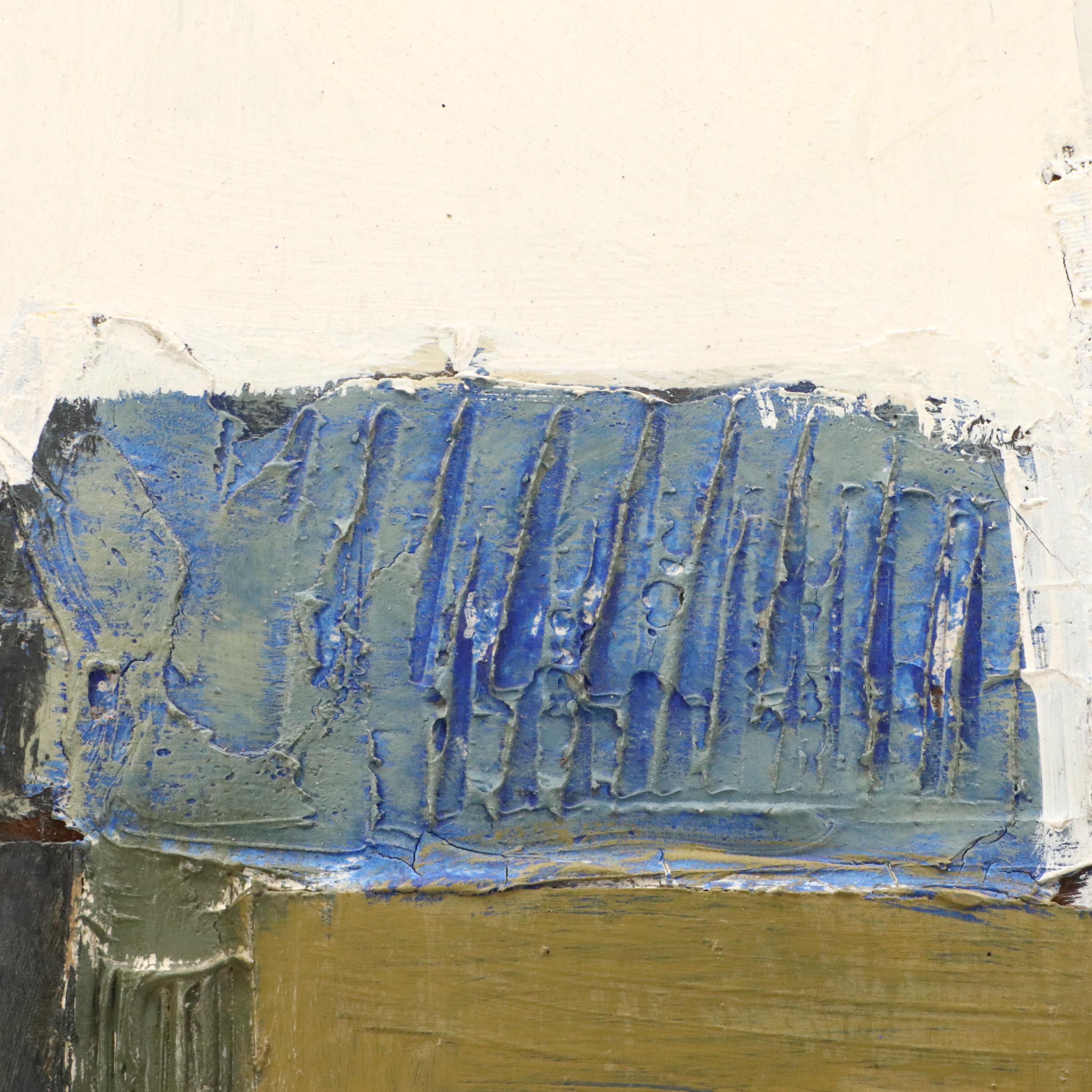 Robert Beaven Geometric Mixed Media Painting "Sea Coast Village"