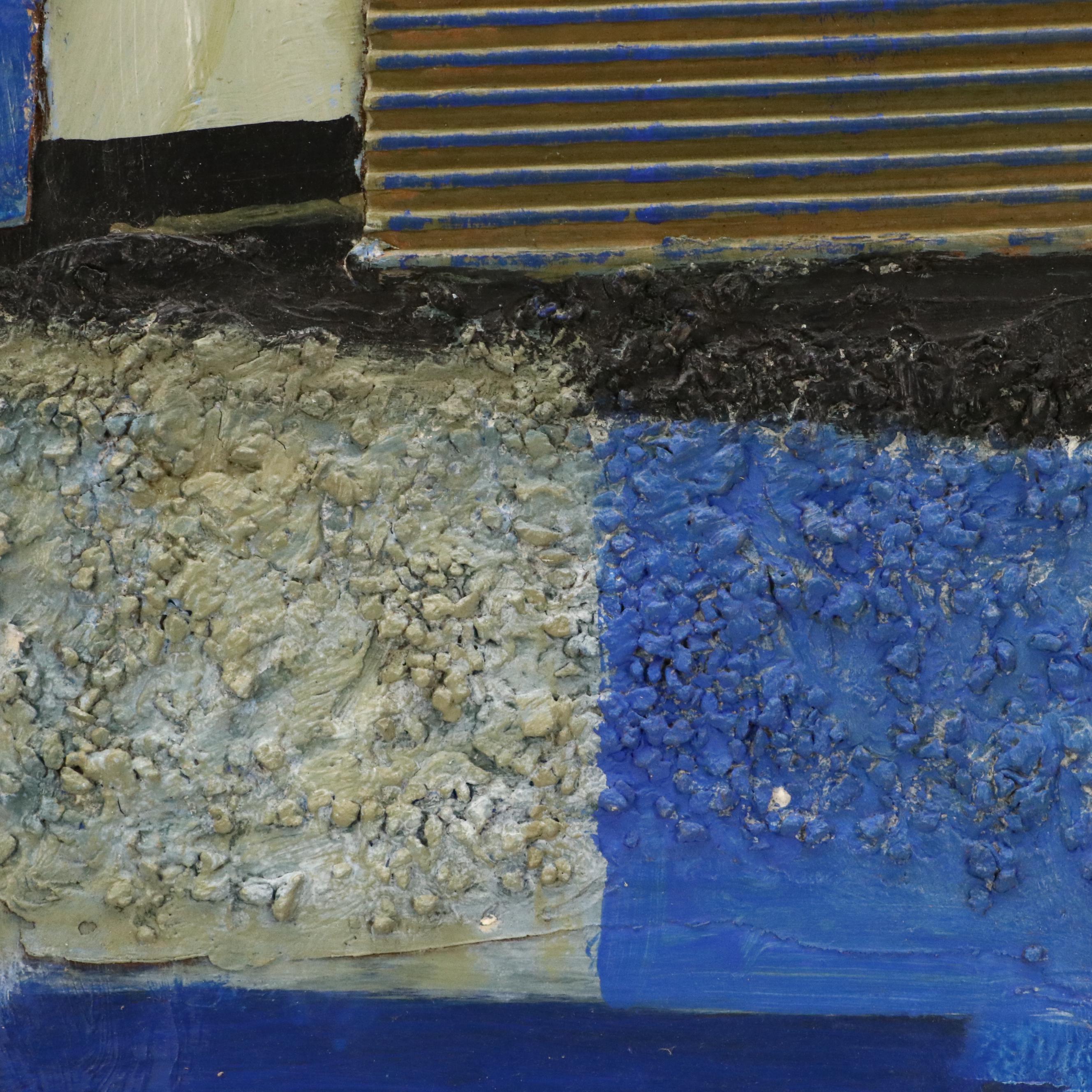 Robert Beaven Geometric Mixed Media Painting "Sea Coast Village"