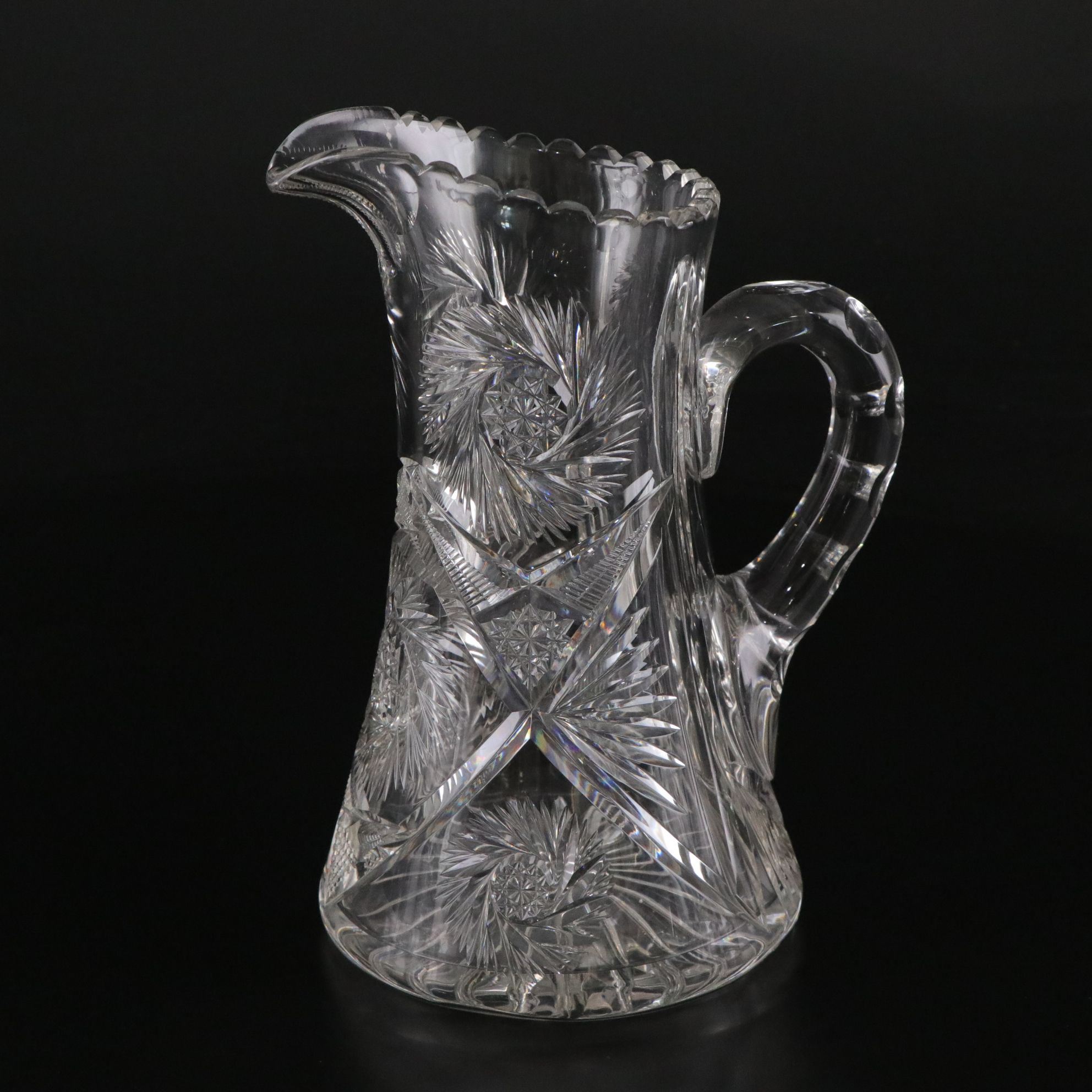 American Brilliant Cut Crystal Pinwheel Pitcher and Glasses