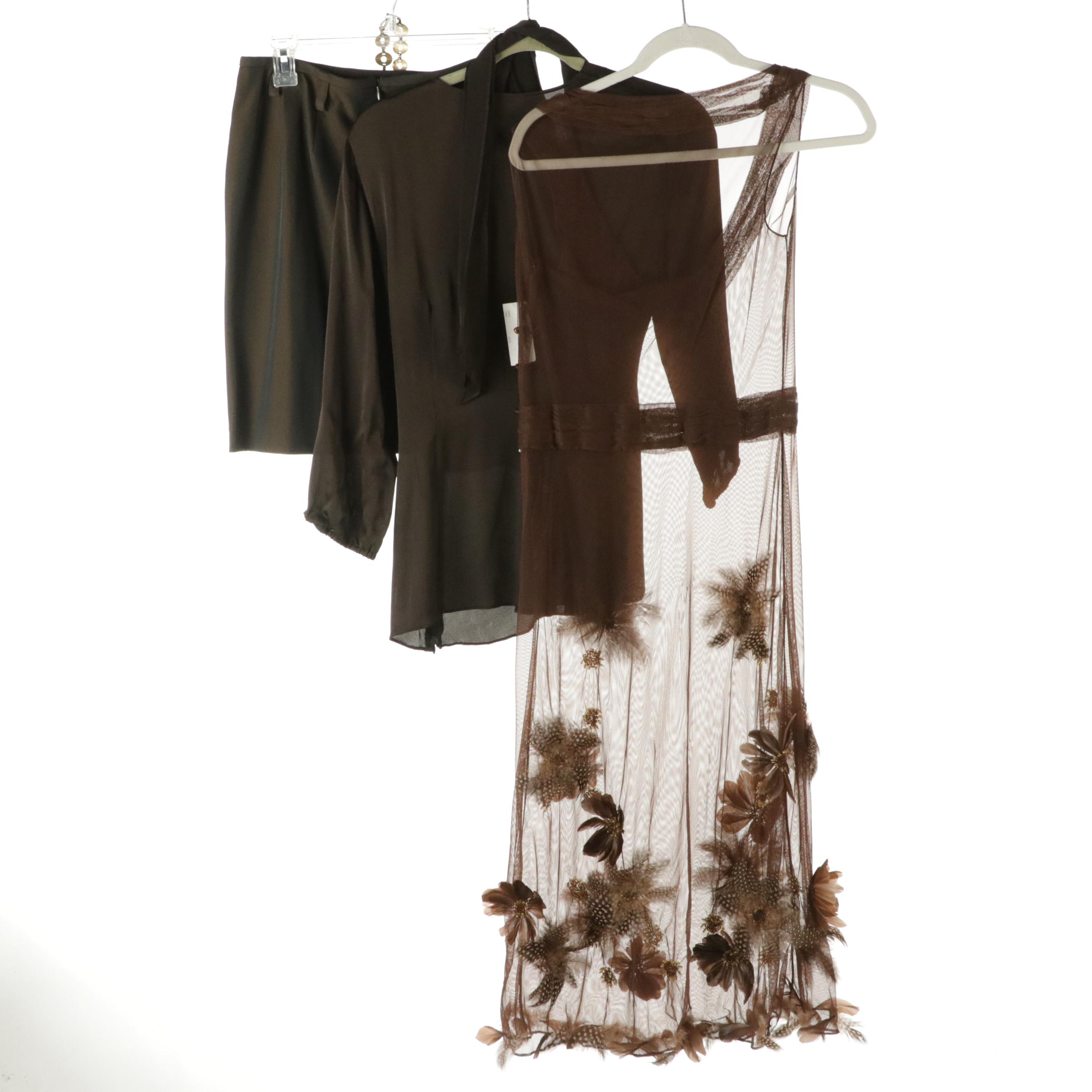 Lela Rose Feathered Sleeveless Dress, Ann Taylor Blouse & Garfield Marks Skirt