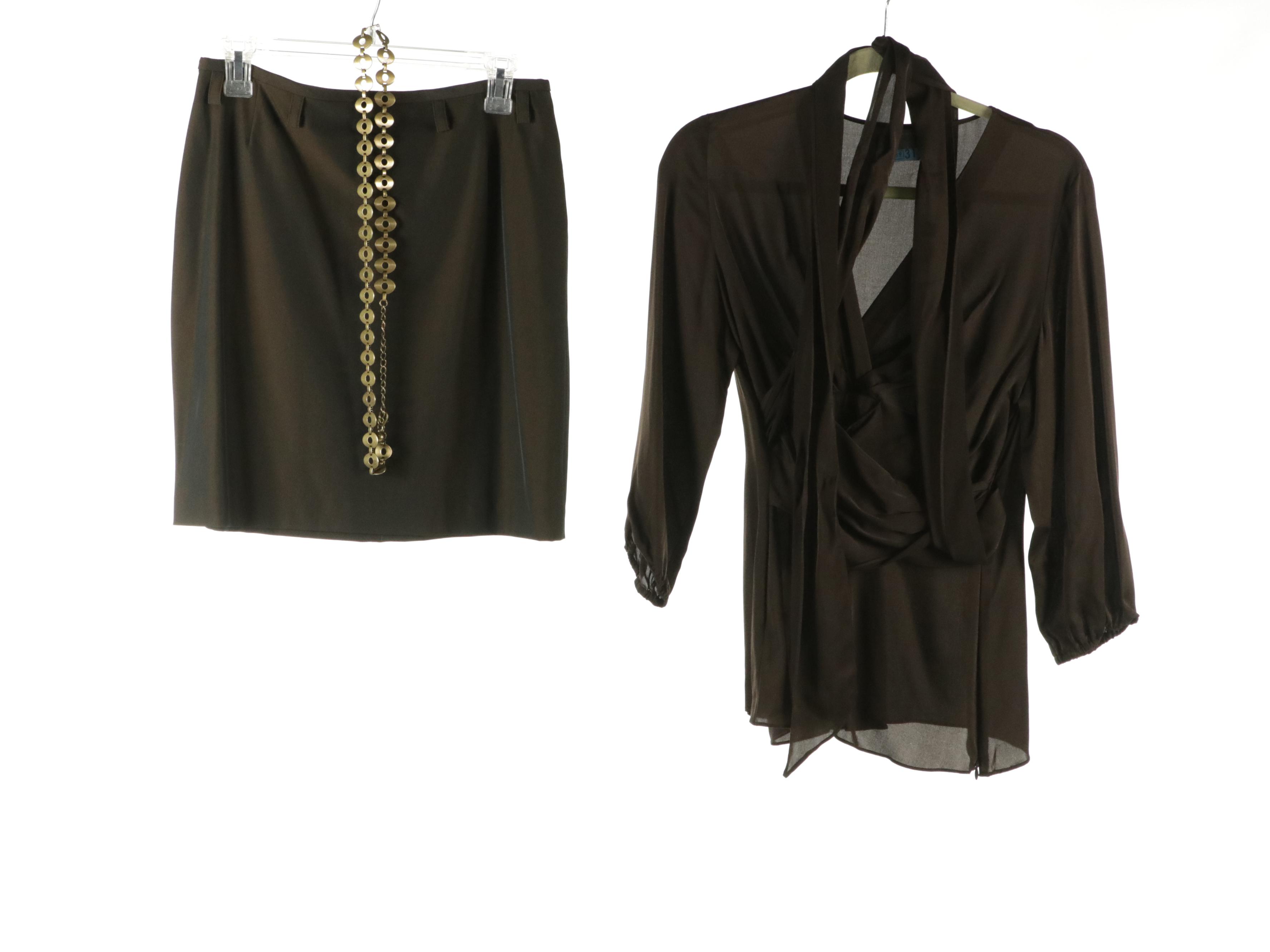 Lela Rose Feathered Sleeveless Dress, Ann Taylor Blouse & Garfield Marks Skirt