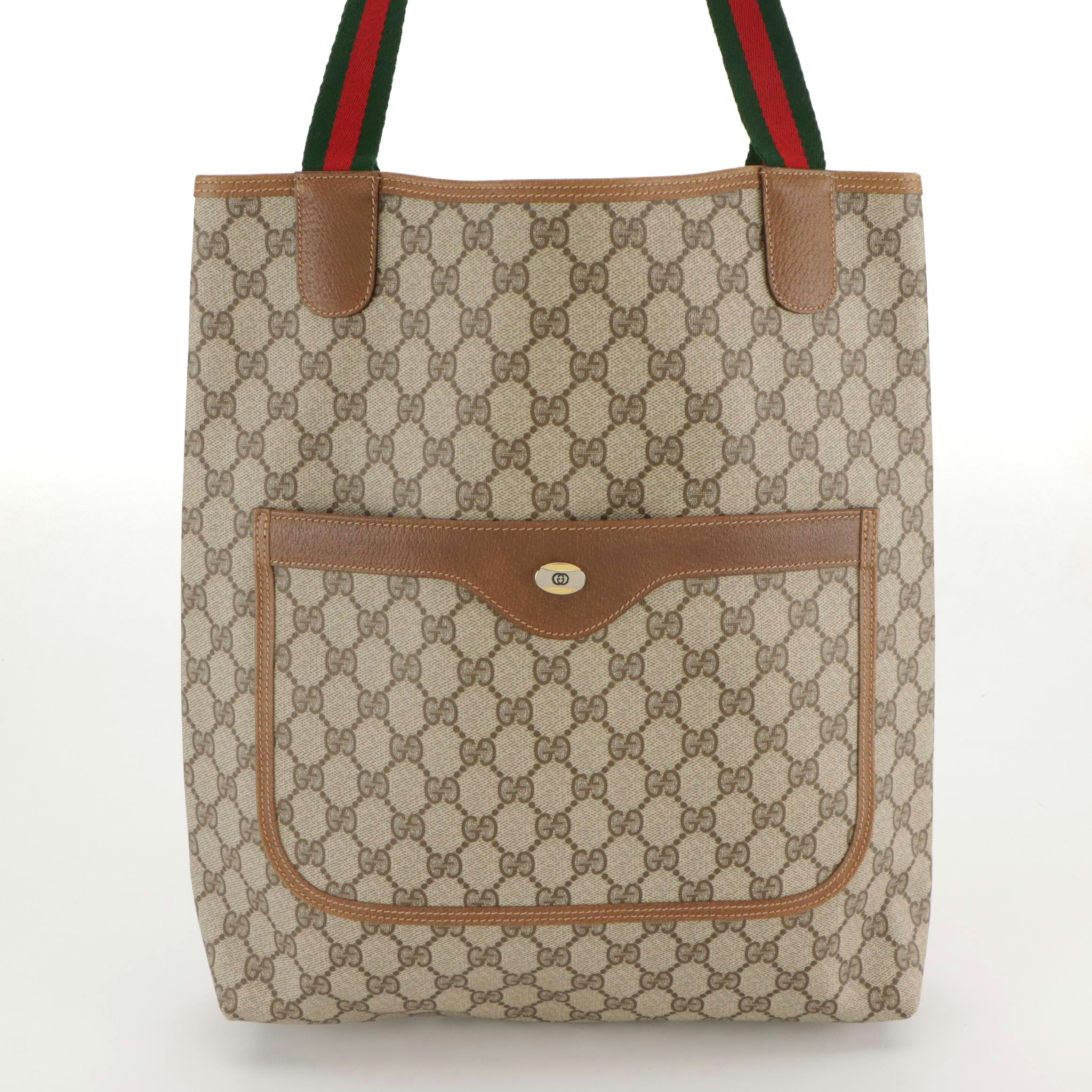 Gucci Accessory Collection Front Pocket Tote GG Supreme Canvas, Leather & Web