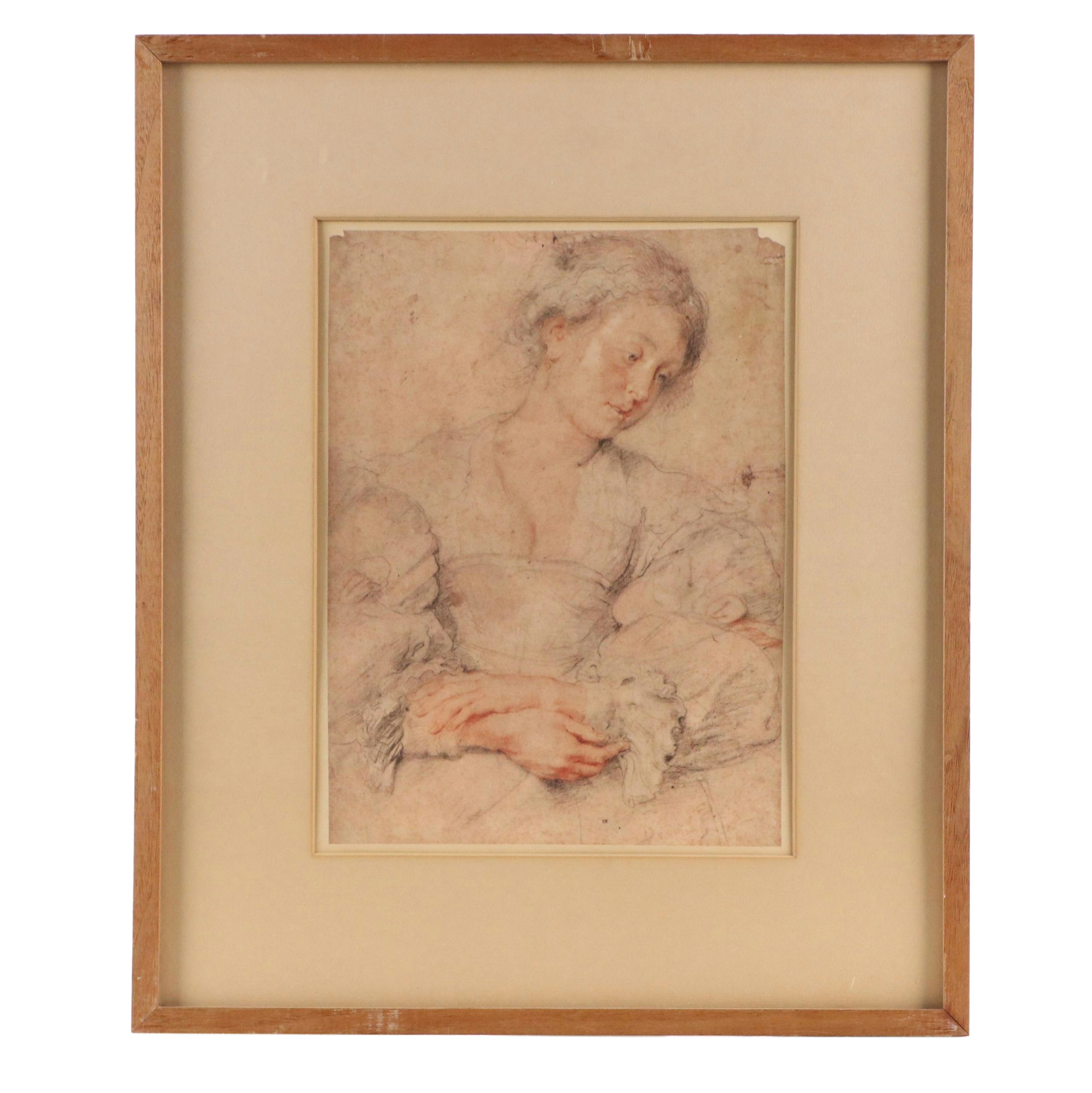After Peter Paul Rubens Offset Lithograph "Young Woman With Folded Hands"