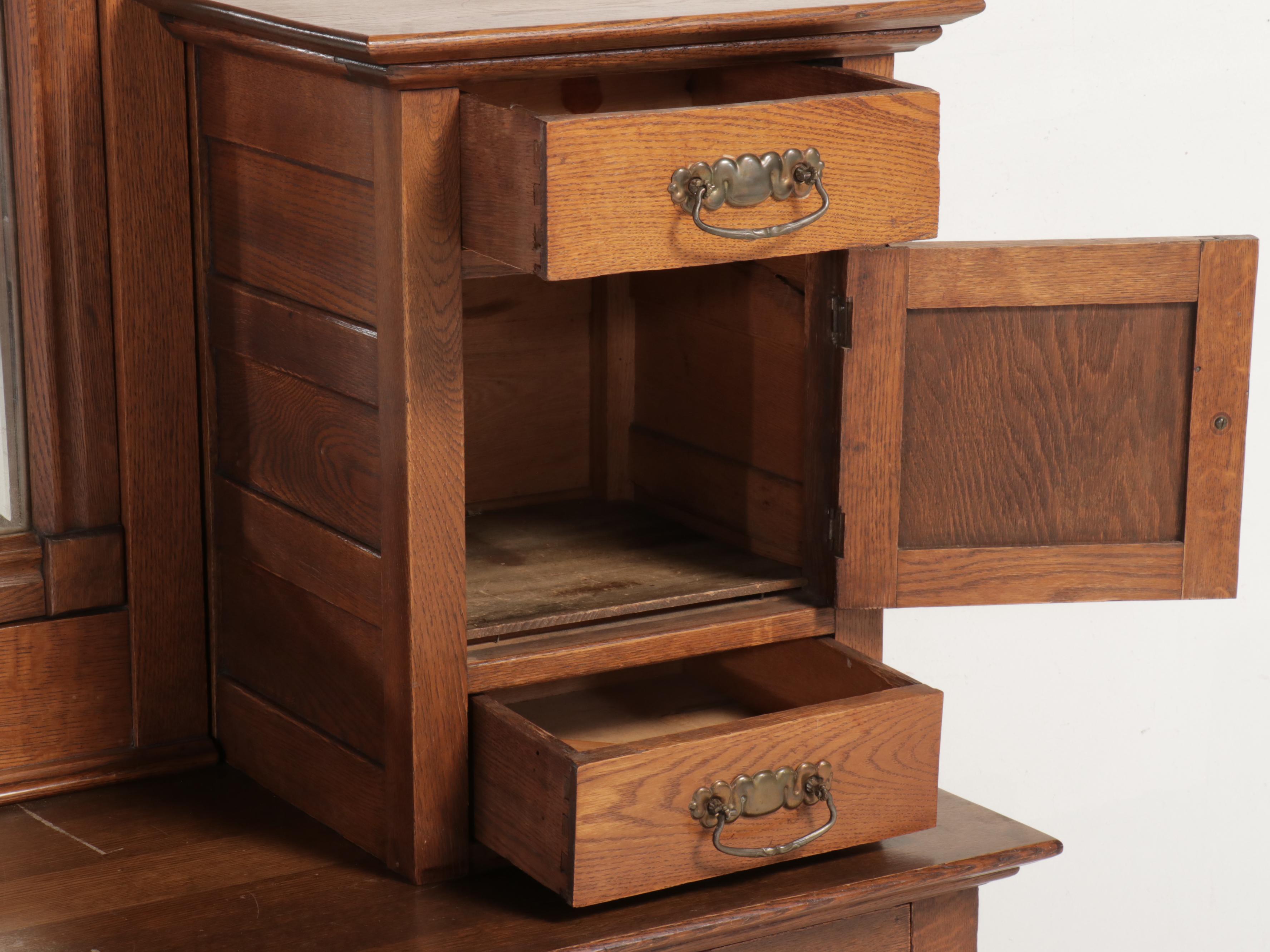 Victorian Oak Washstand with Mirror, Late 19th/Early 20th Century