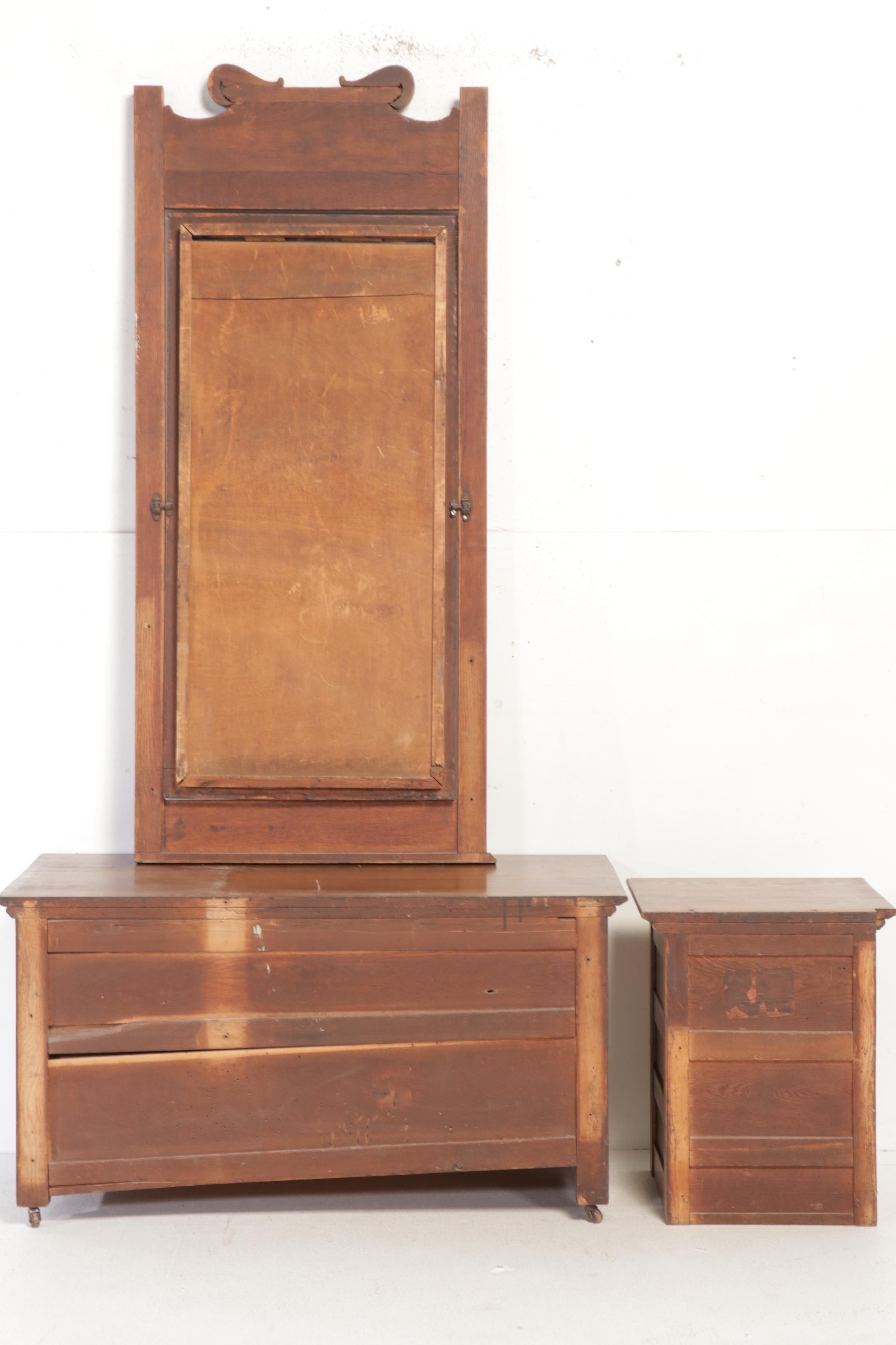 Victorian Oak Washstand with Mirror, Late 19th/Early 20th Century