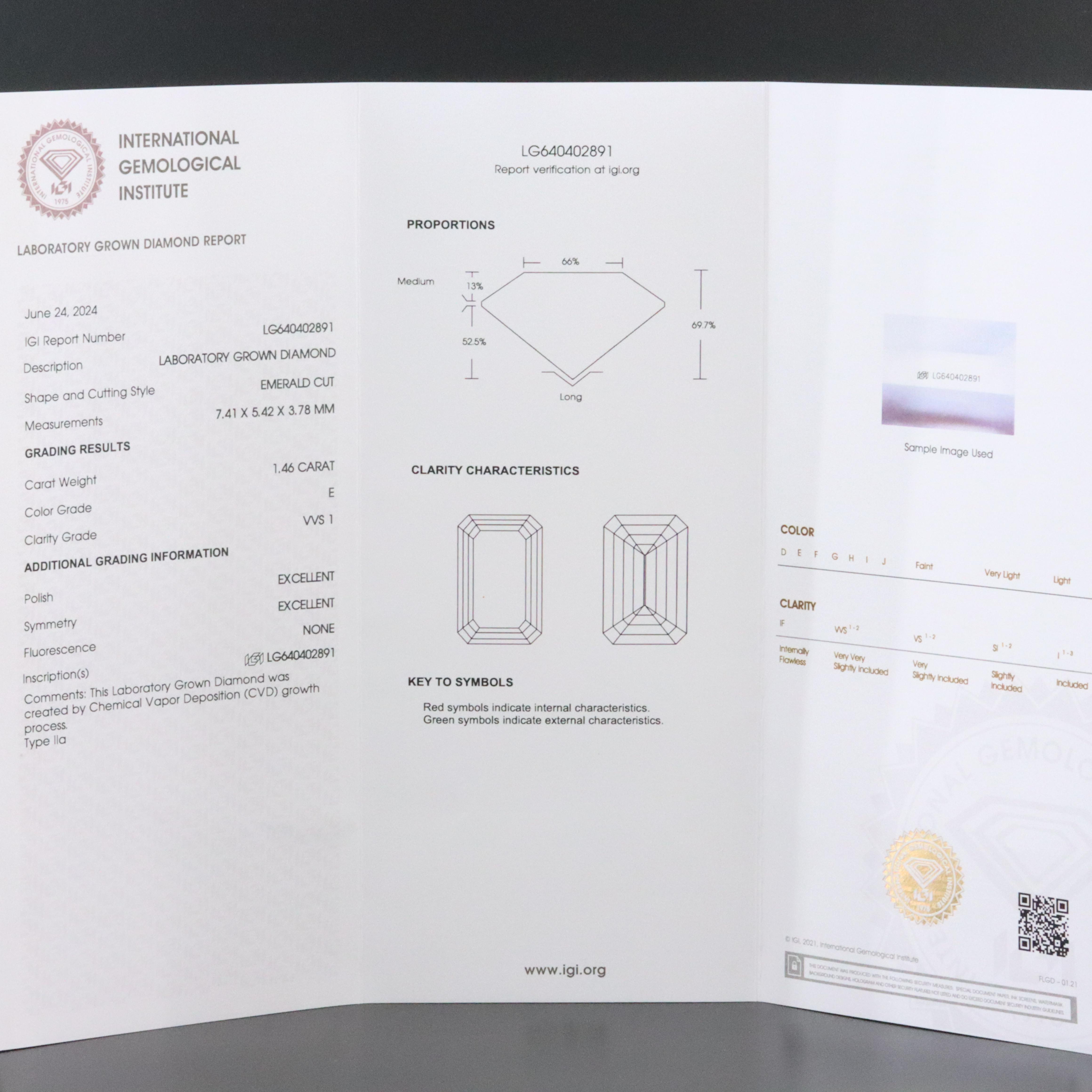 Loose 1.46 CT Lab Grown Diamond with IGI Report