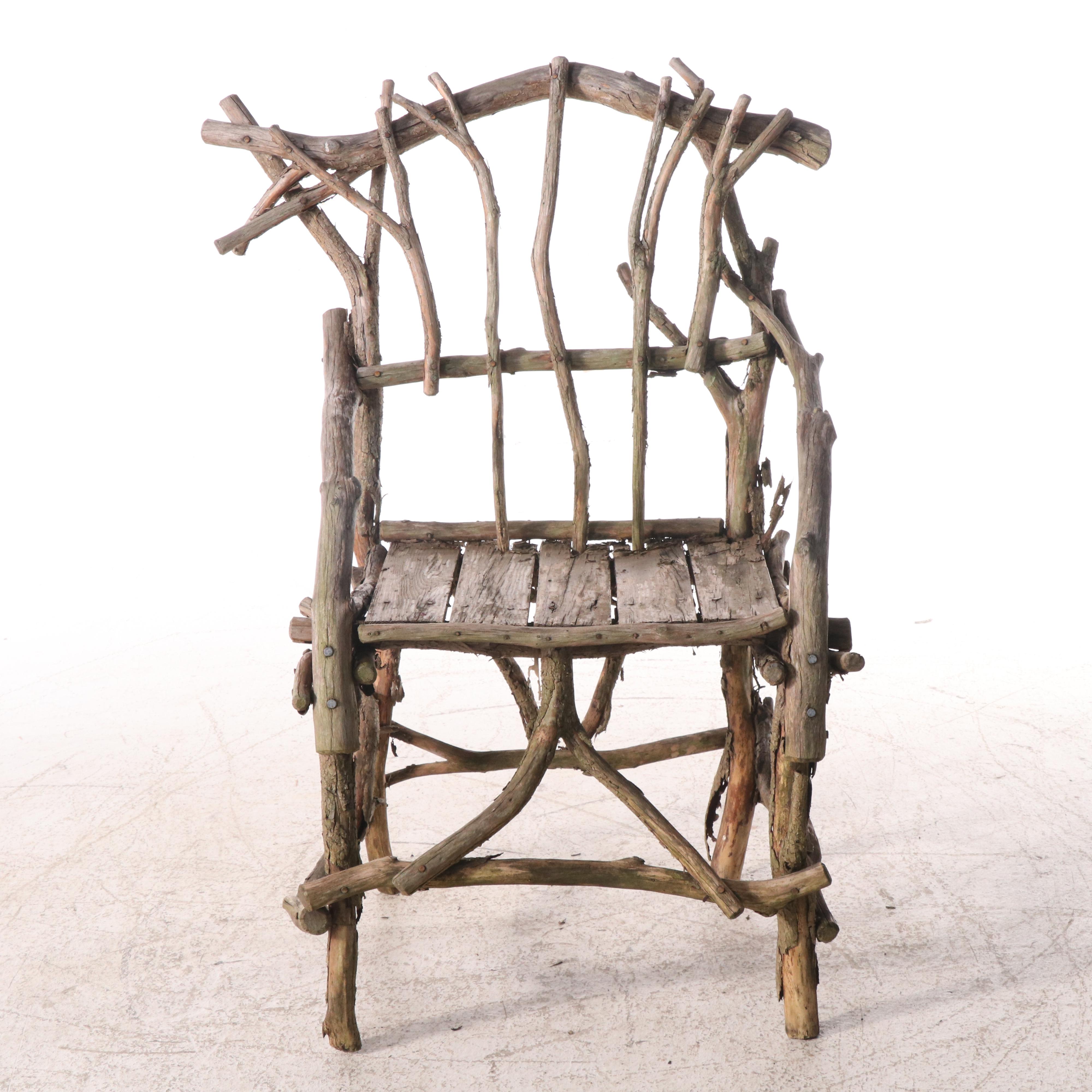 Robert Beaven Adirondack Style Handmade Twig and Branch Armchair, 20th Century
