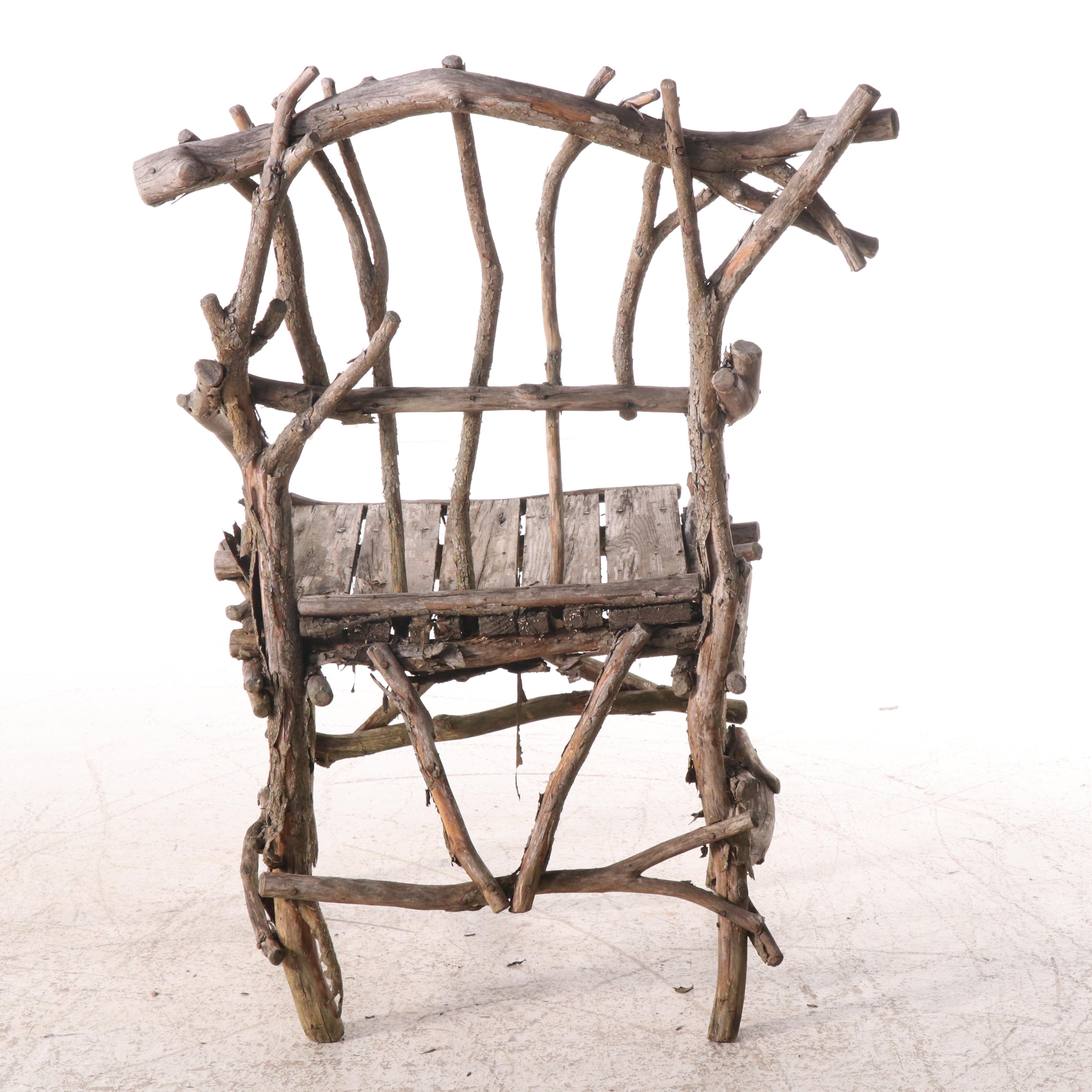 Robert Beaven Adirondack Style Handmade Twig and Branch Armchair, 20th Century