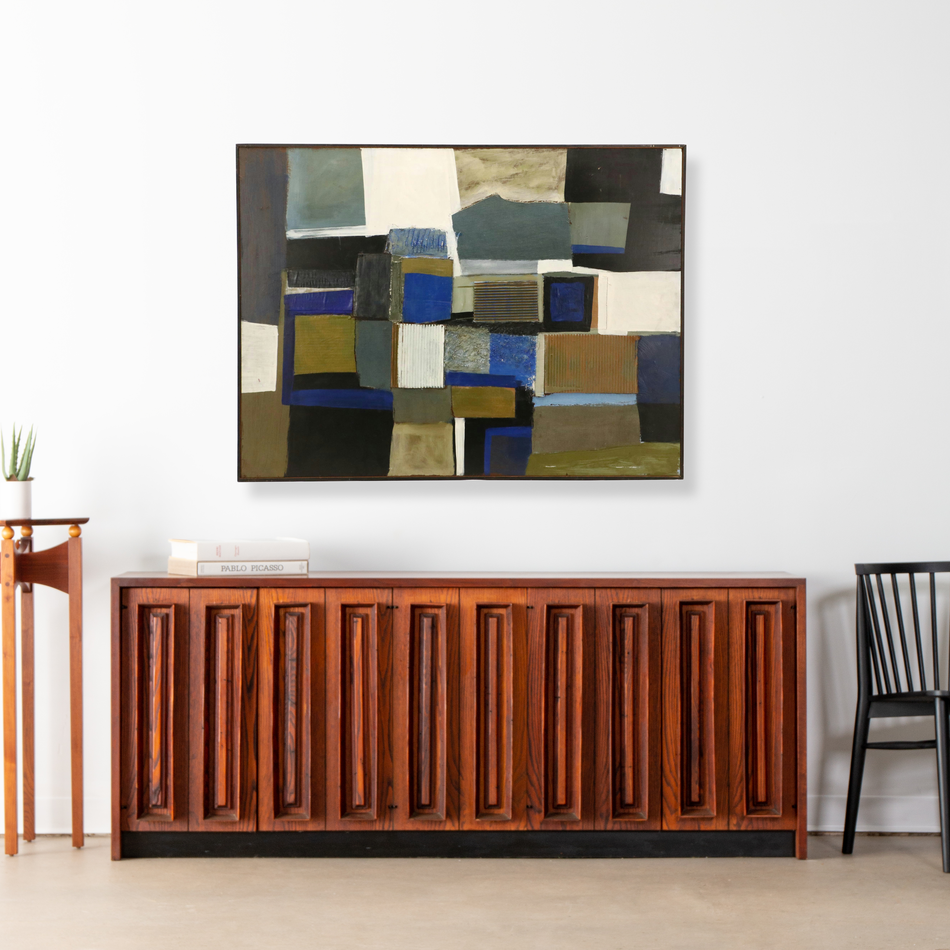 Robert Beaven Geometric Mixed Media Painting "Sea Coast Village"