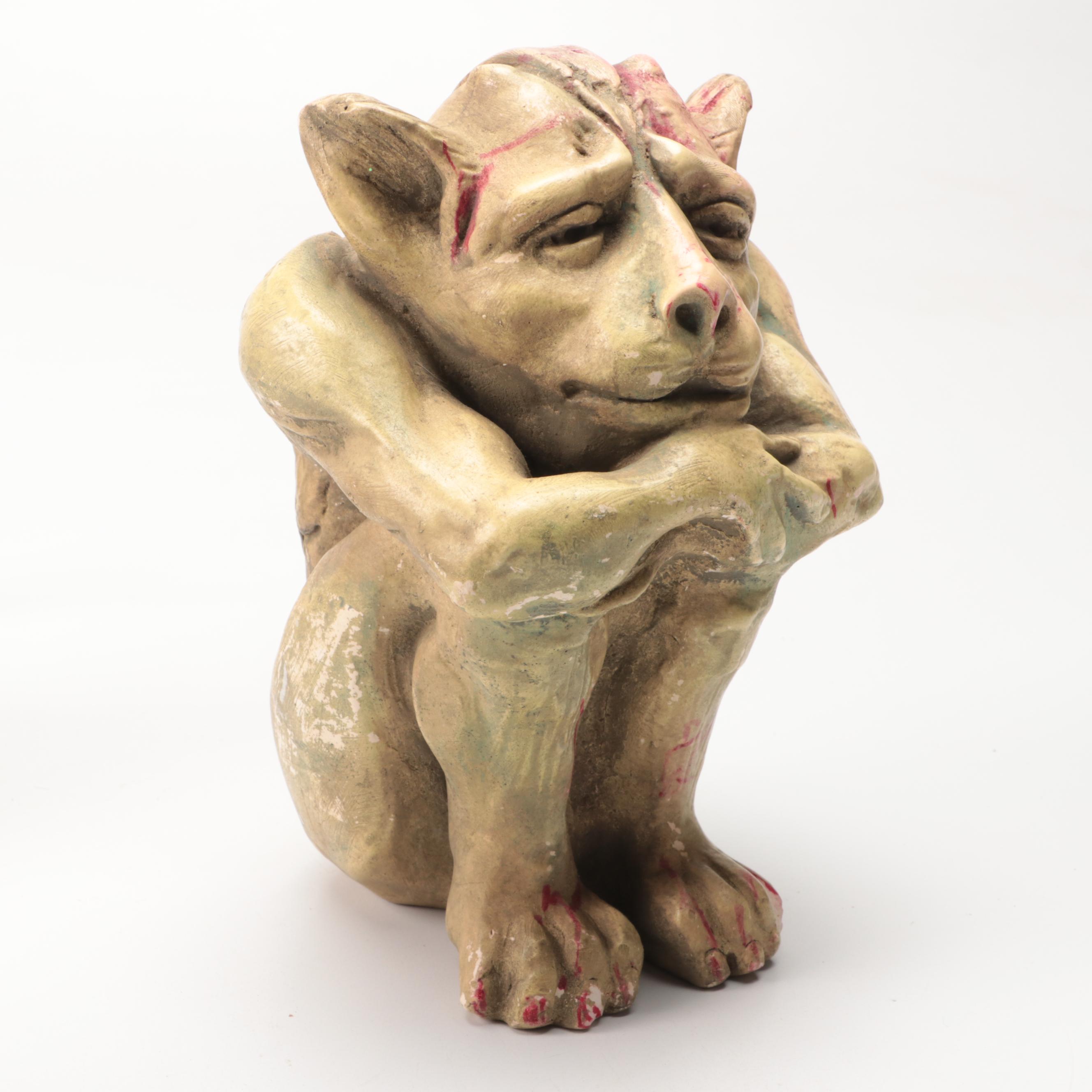 Hand-Carved Hand-Painted Wooden Cat with Animals and Other Figurines