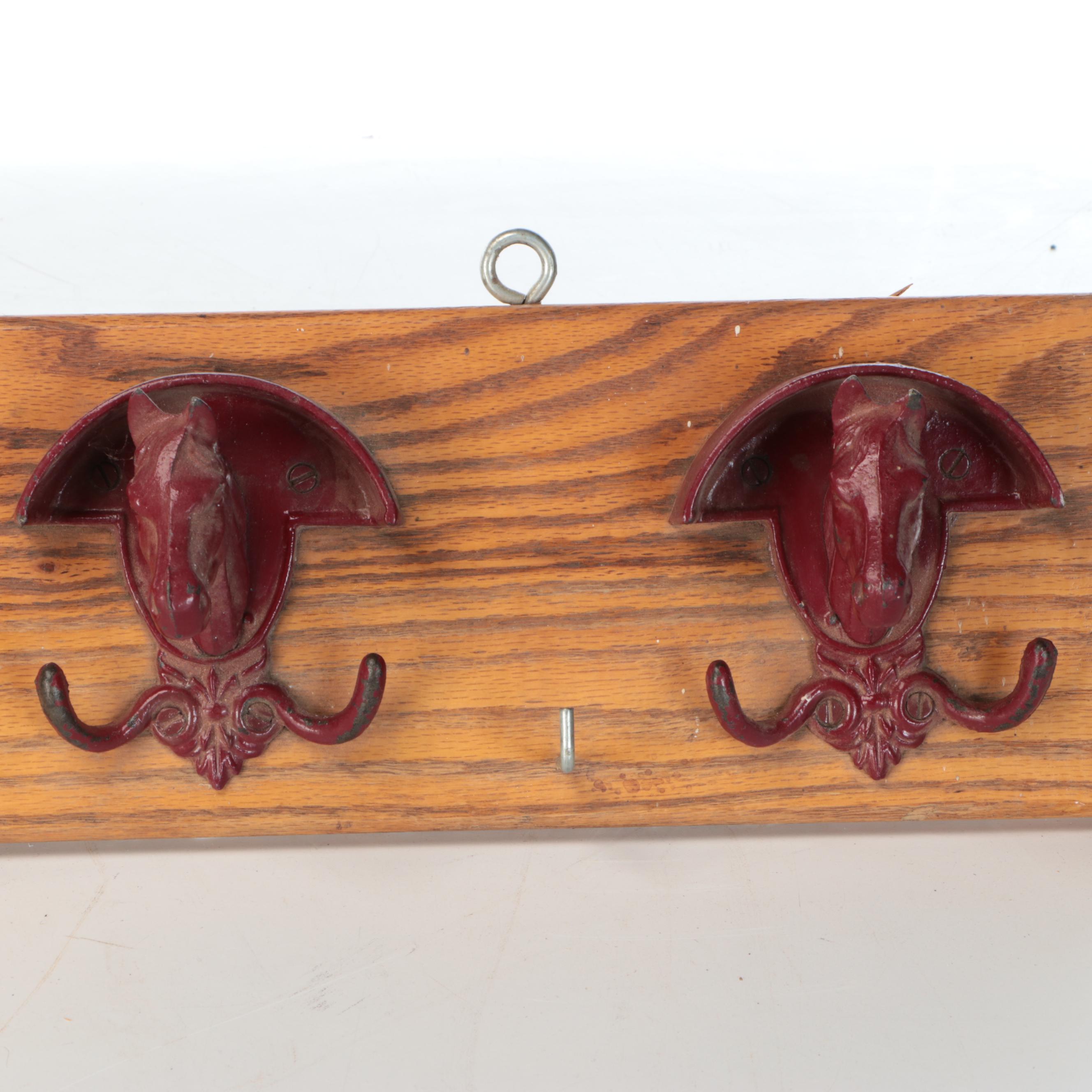 Horse Form Cast Iron and Wood Wall Hanging Coat Rack