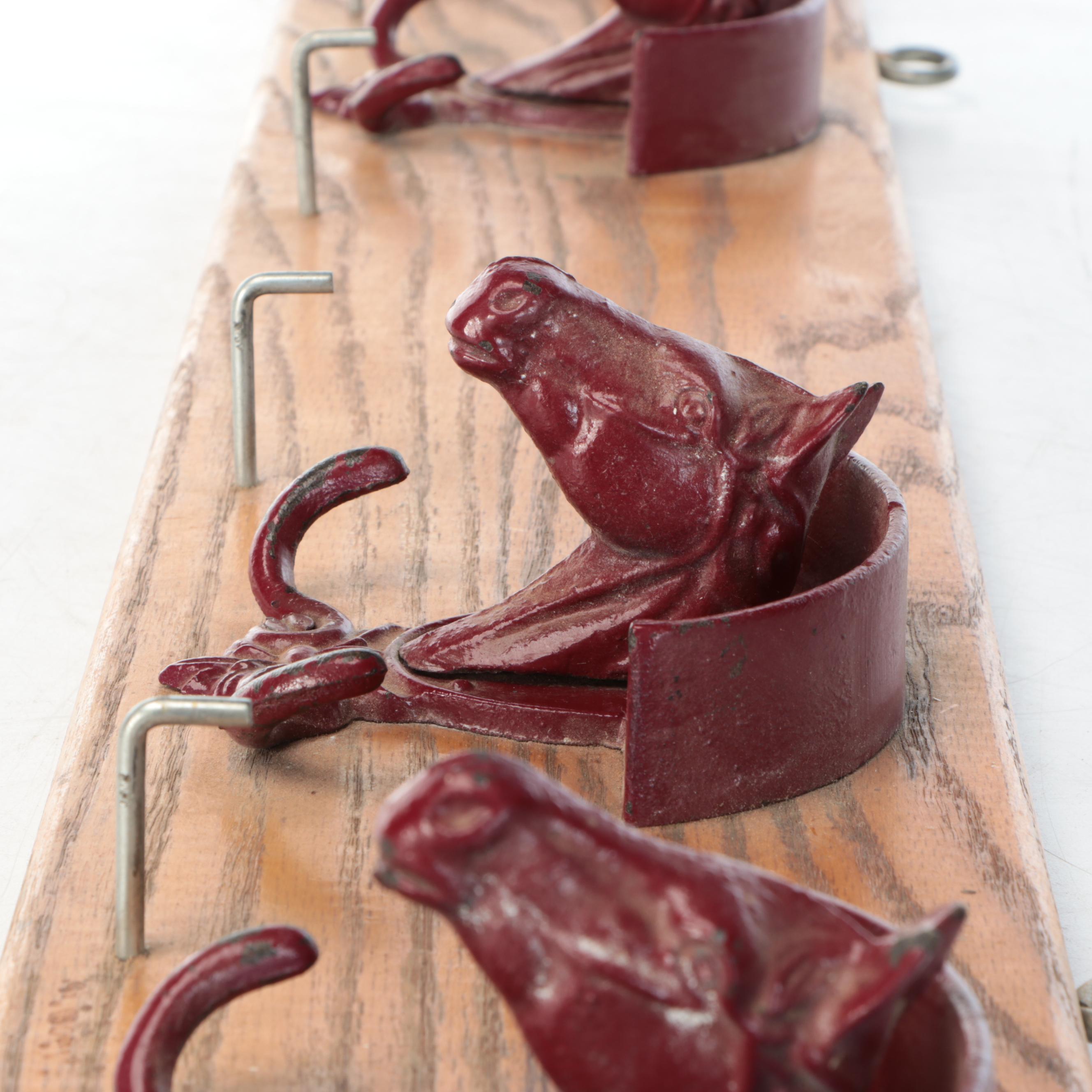 Horse Form Cast Iron and Wood Wall Hanging Coat Rack