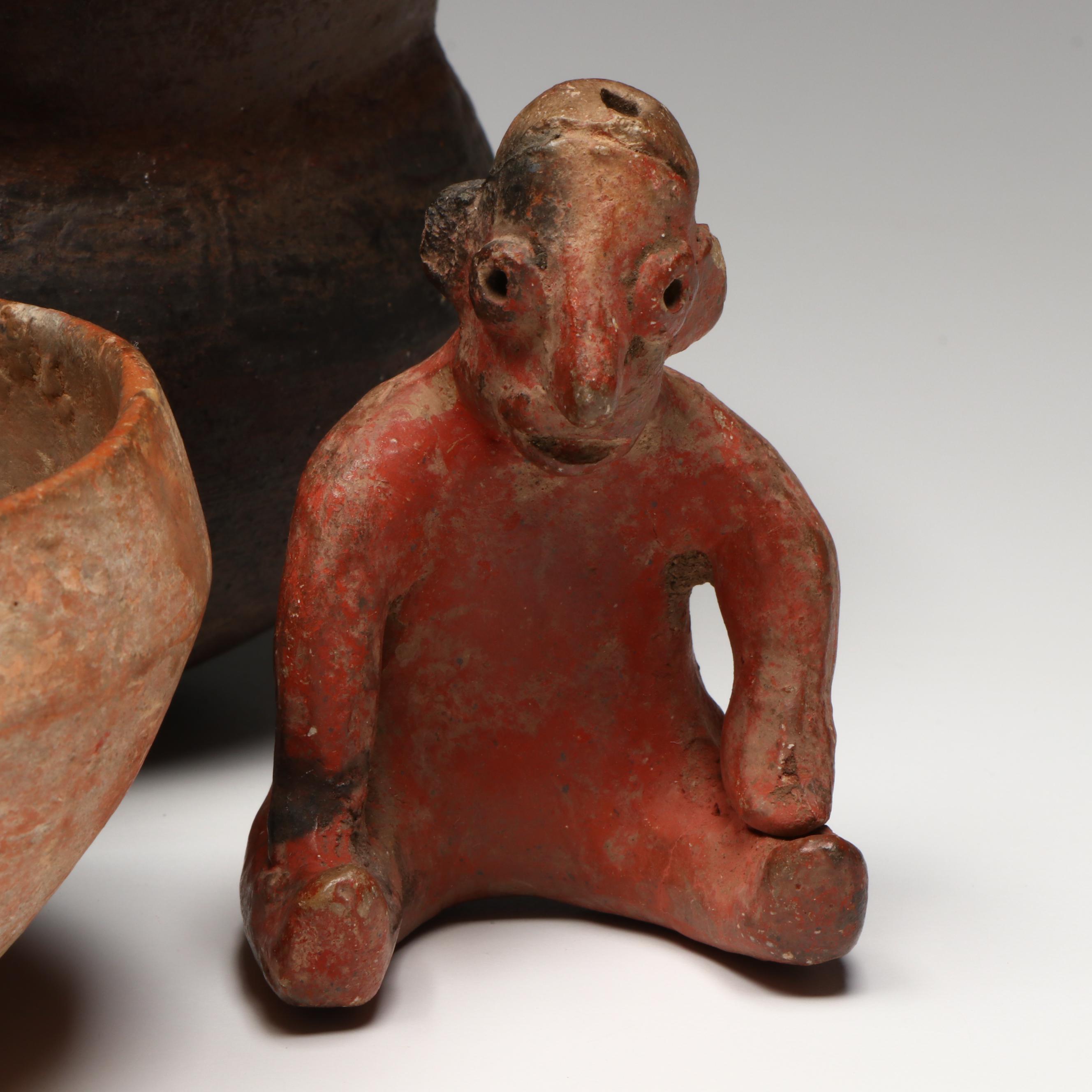 Pre-Columbian Colima Seated Figure with Ladle and Jar