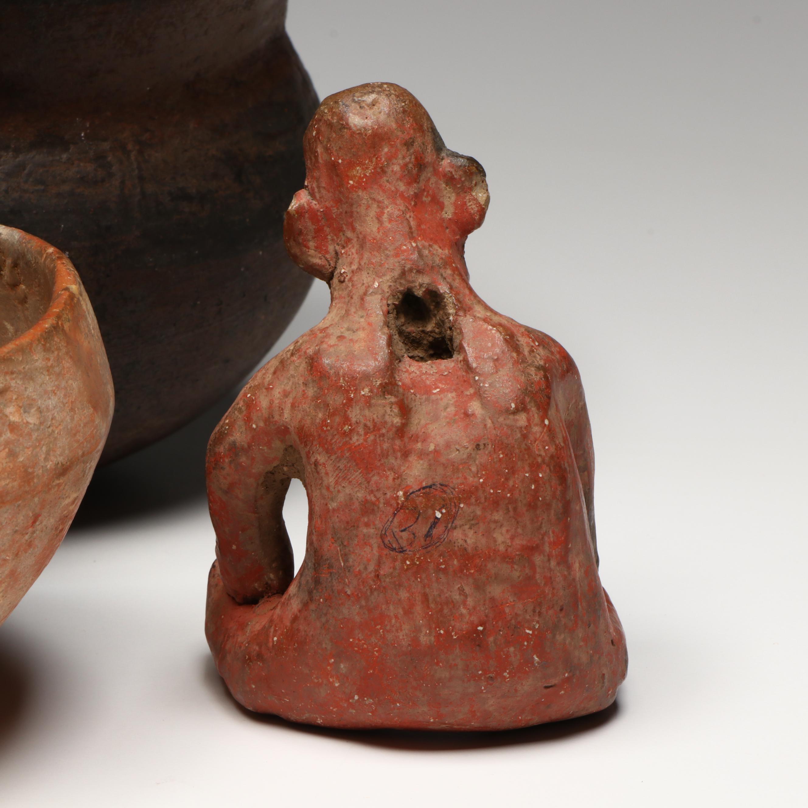 Pre-Columbian Colima Seated Figure with Ladle and Jar