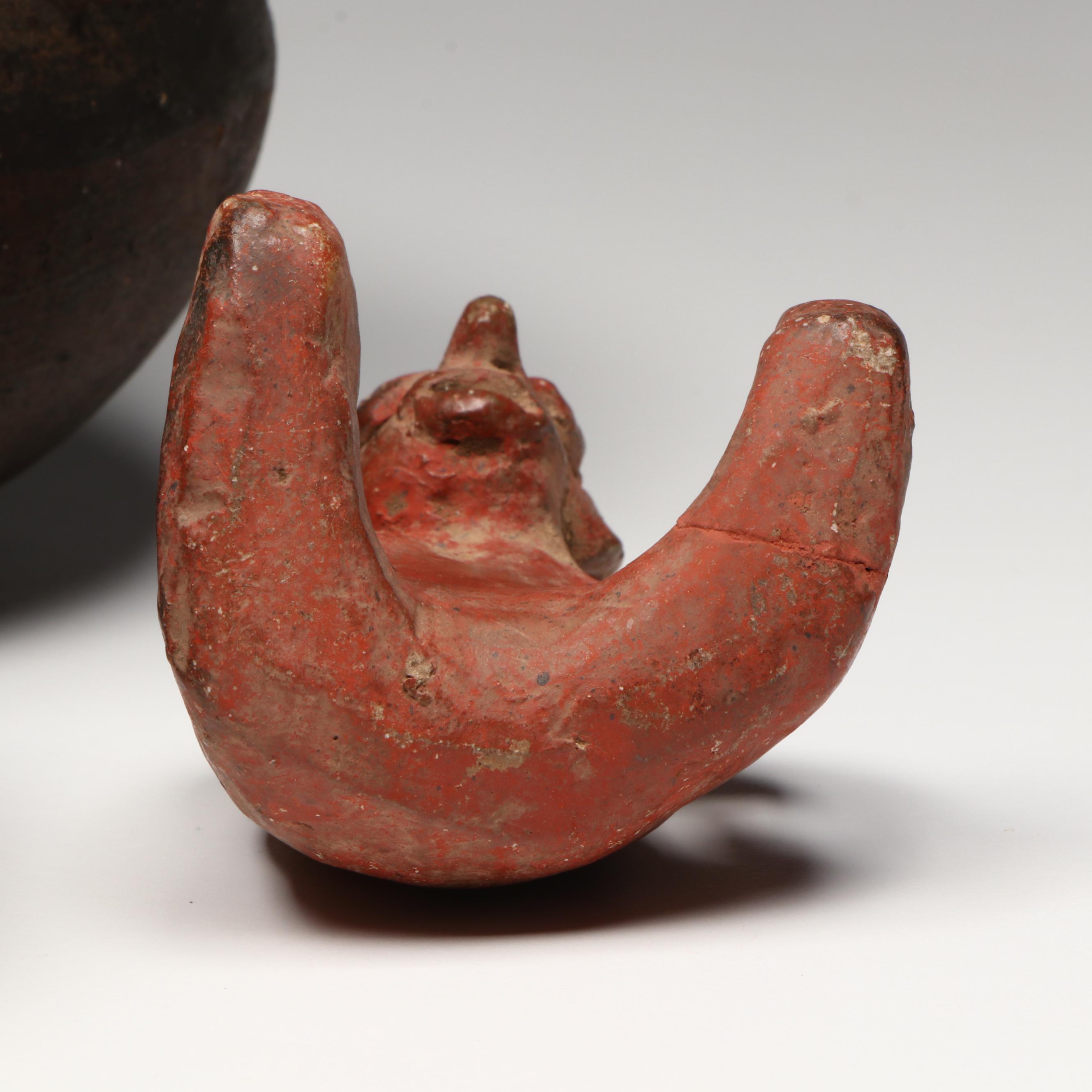 Pre-Columbian Colima Seated Figure with Ladle and Jar
